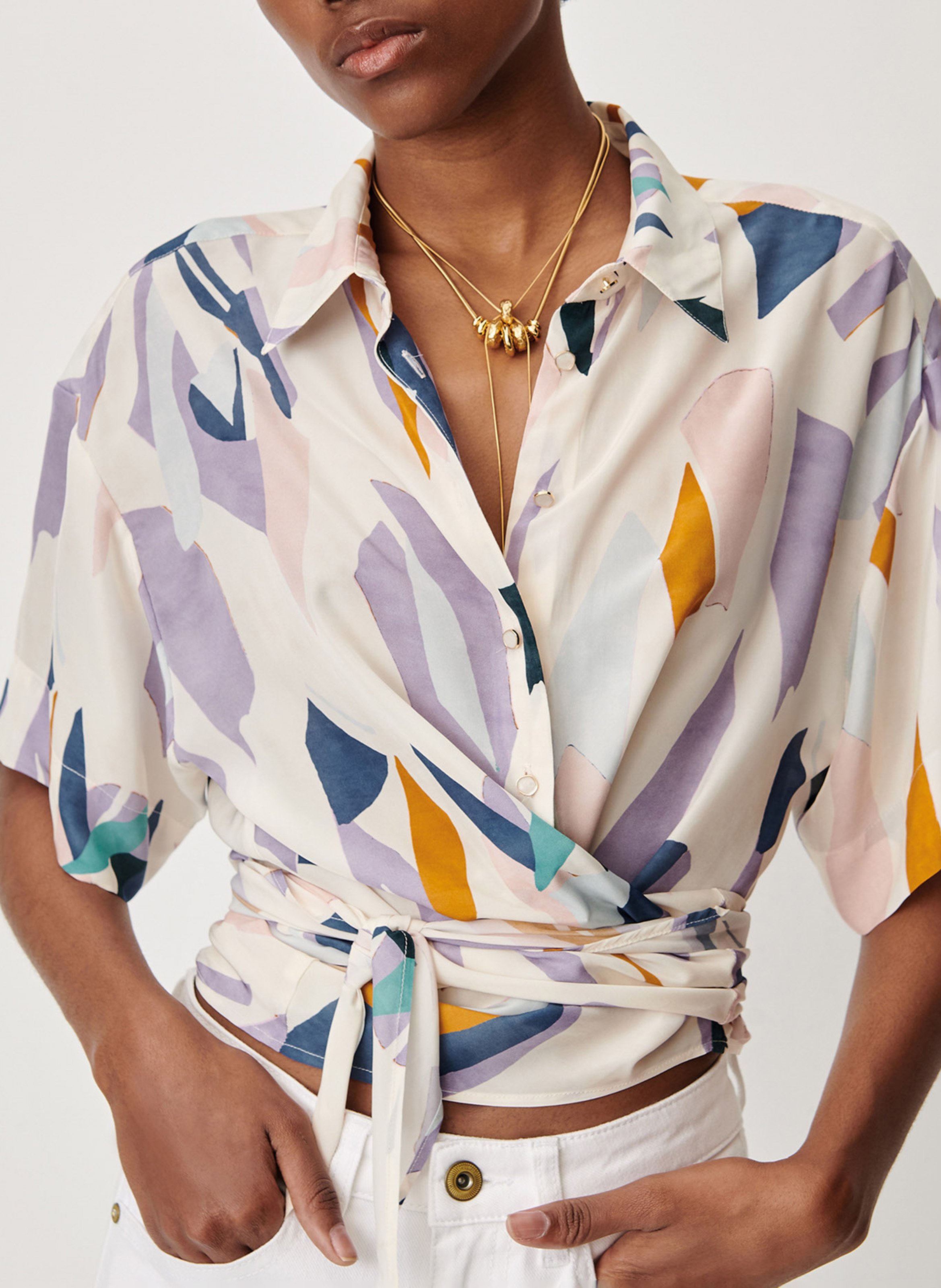 Short-sleeved printed organic cotton shirt SESSUN Multicolored