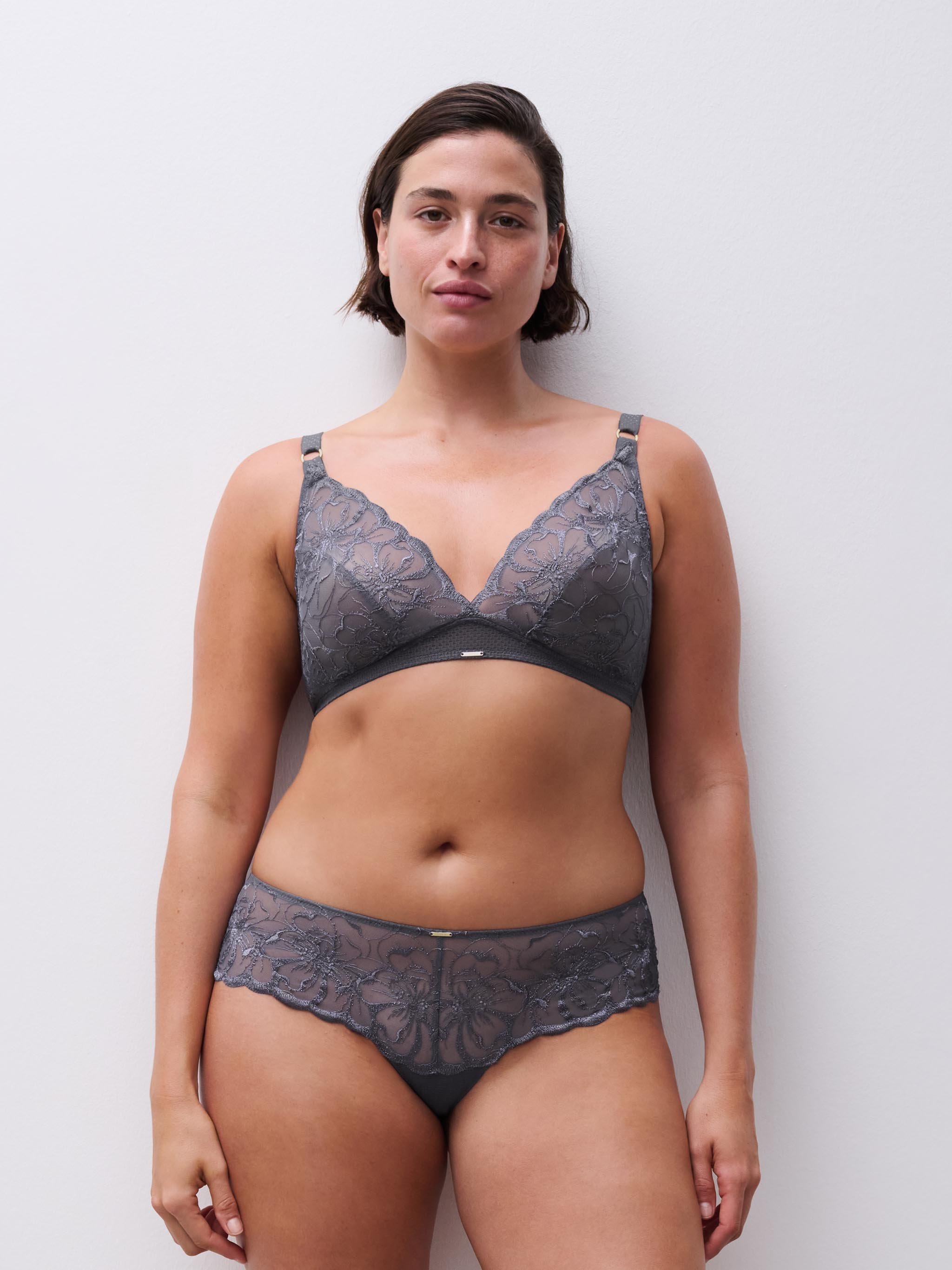 Soutien-gorge sans armature triangle broderie florale CHANTELLE Gris