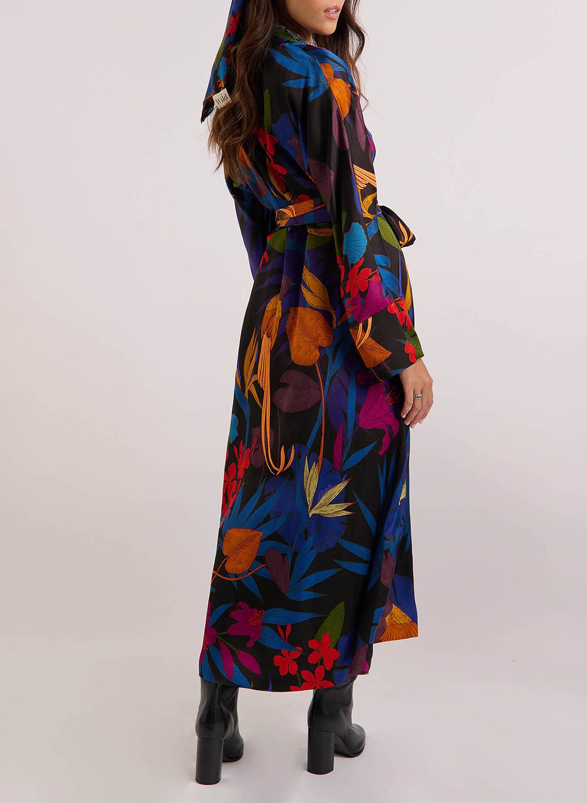 Robe longue col V imprimée WILD Noir