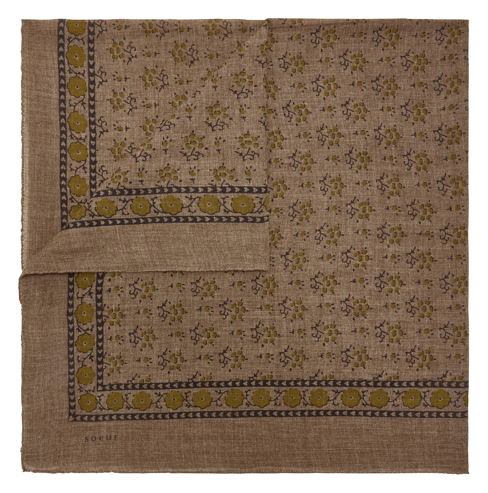 Bedrucktes Wolltwilltuch  Taupe chine kaki