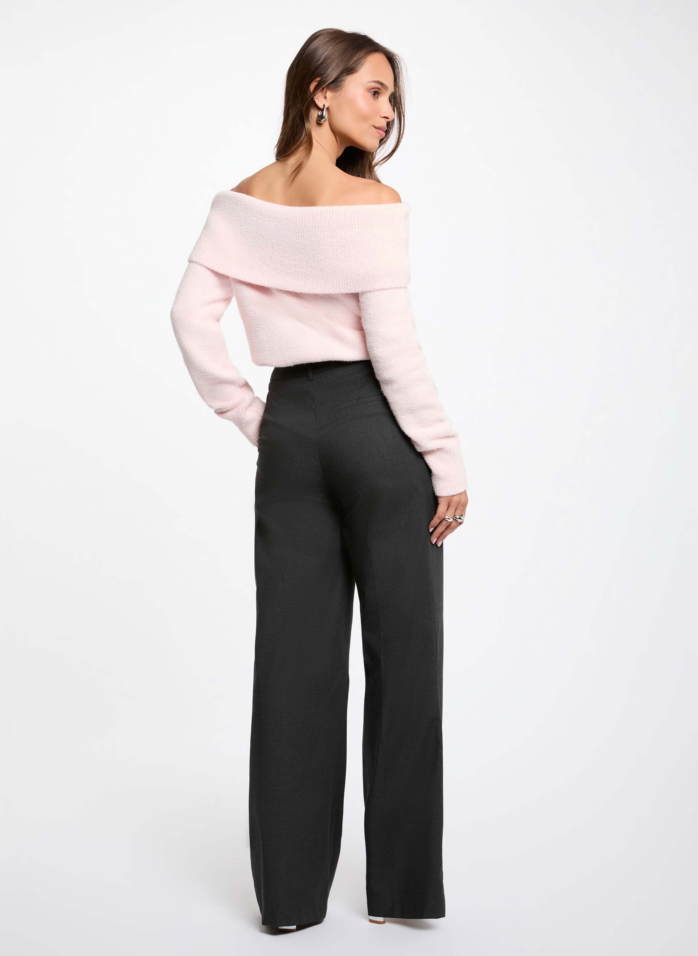 Fitted off-the-shoulder knit sweater | Pink MORGAN Women