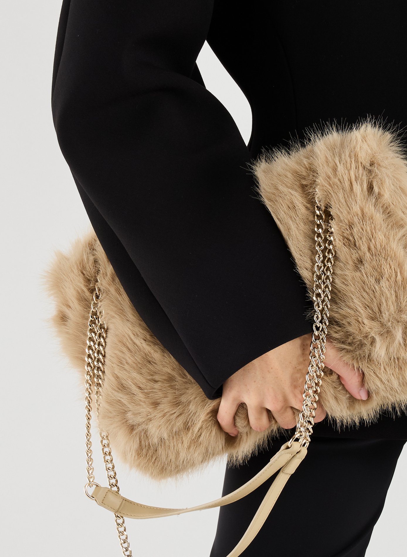 Faux-fur shoulder bag AU PRINTEMPS PARIS Beige