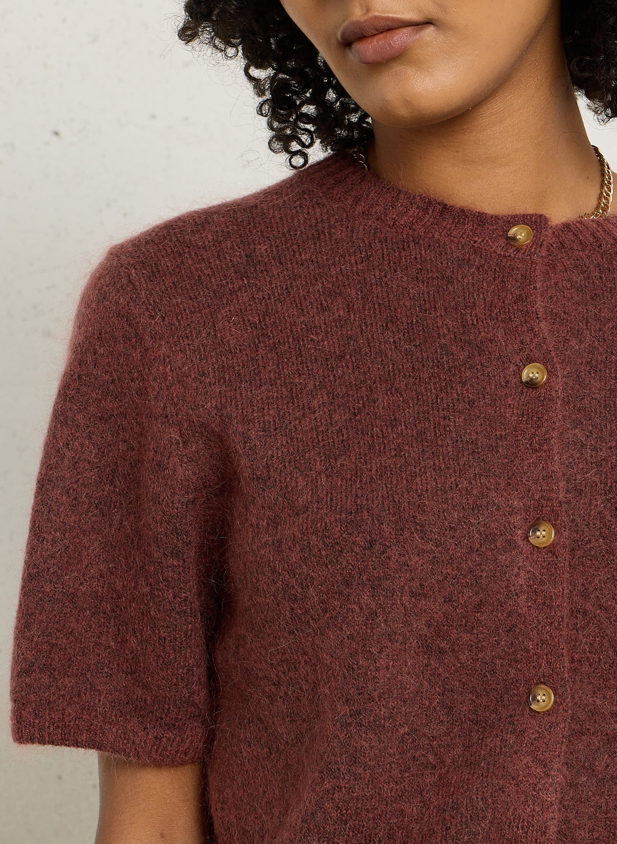Cardigan droite en laine mélangée JC SOPHIE Marron