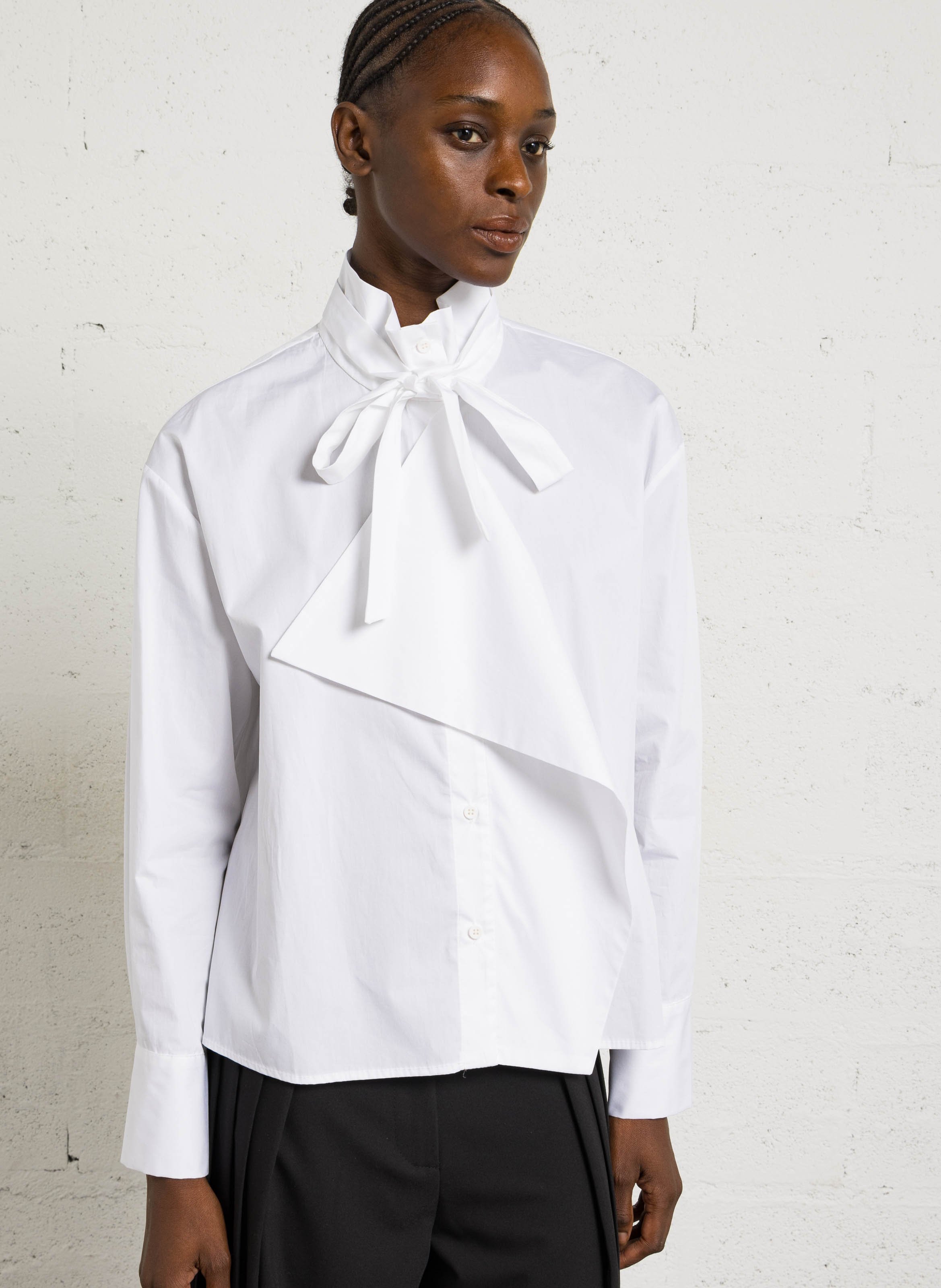 Chemise col montant avec ceinture en coton IMPERIAL Blanc