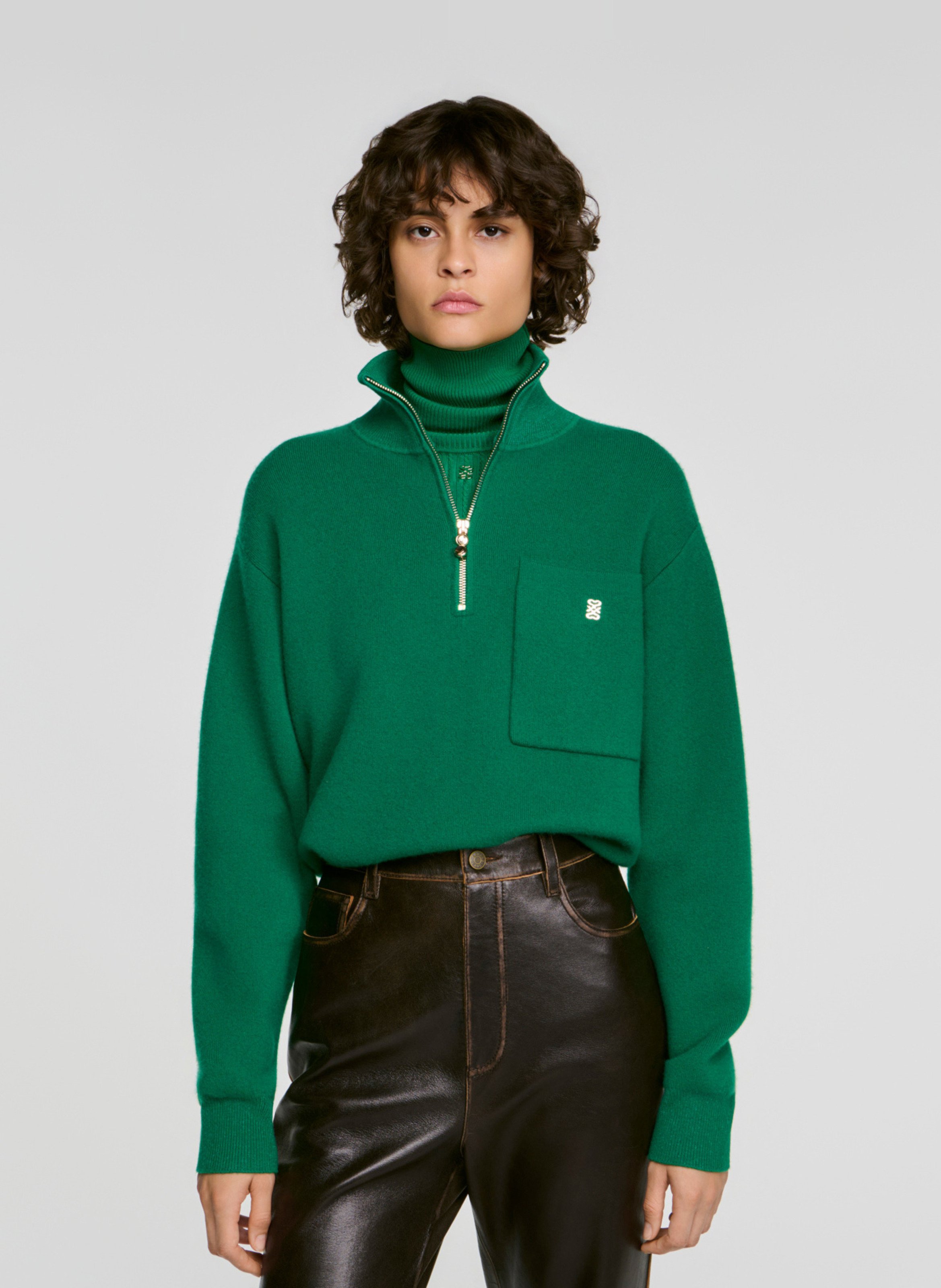 Pull col montant uni en laine mélangée SANDRO