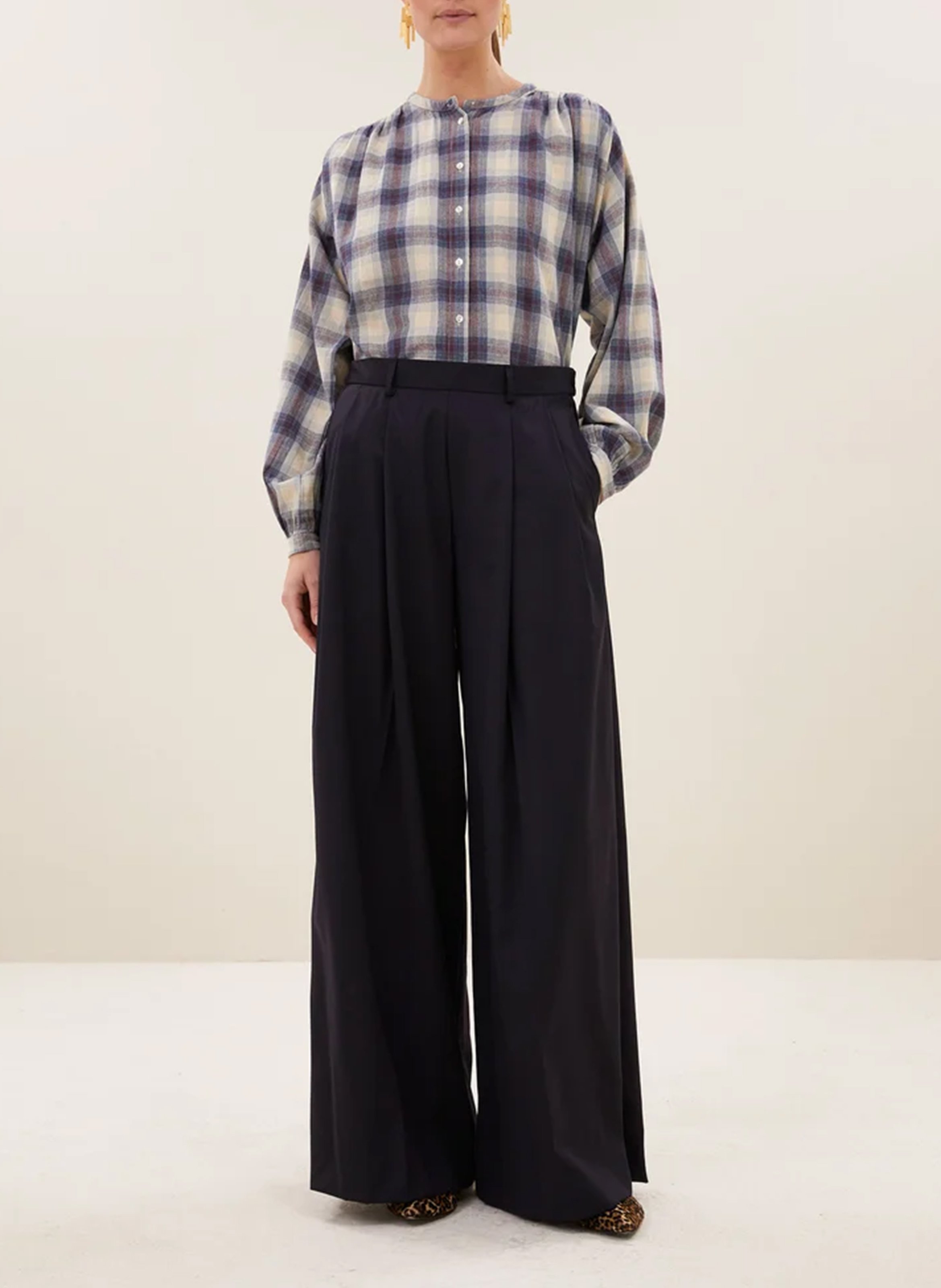 Wijd uitlopende geruite katoenen blouse BY BAR Veelkleurig