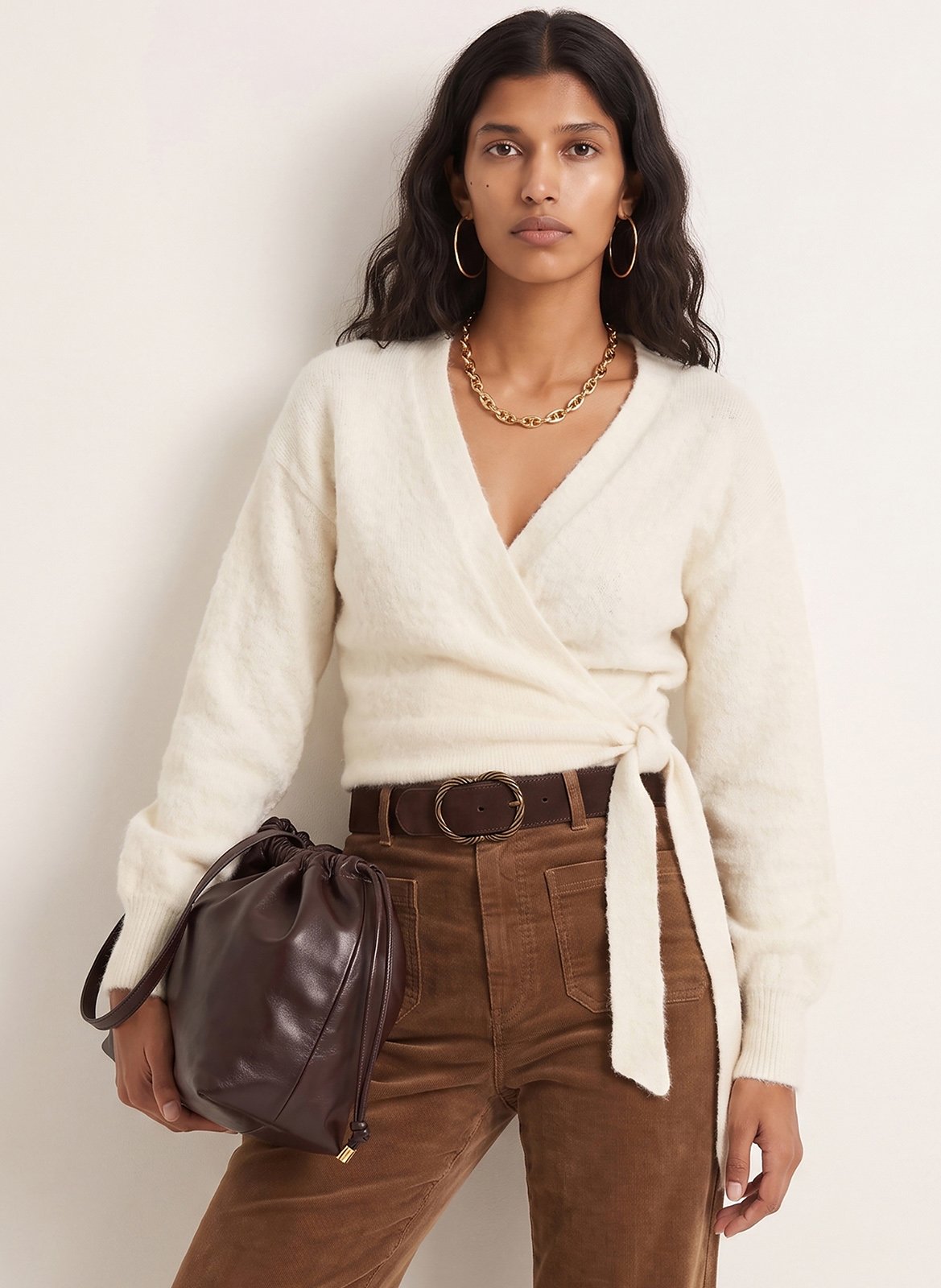Fluffy V-neck wrap cardigan KOOKAI White
