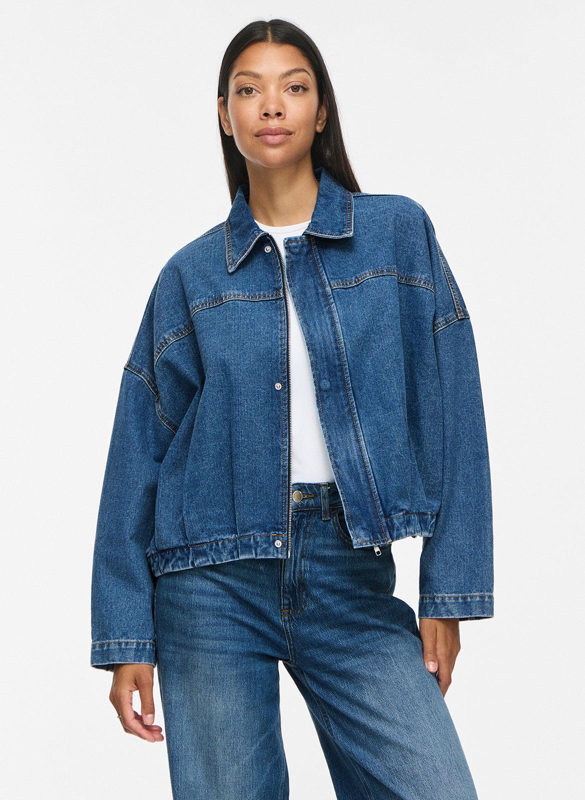 Oversized zip-up denim jacket VILA Blue
