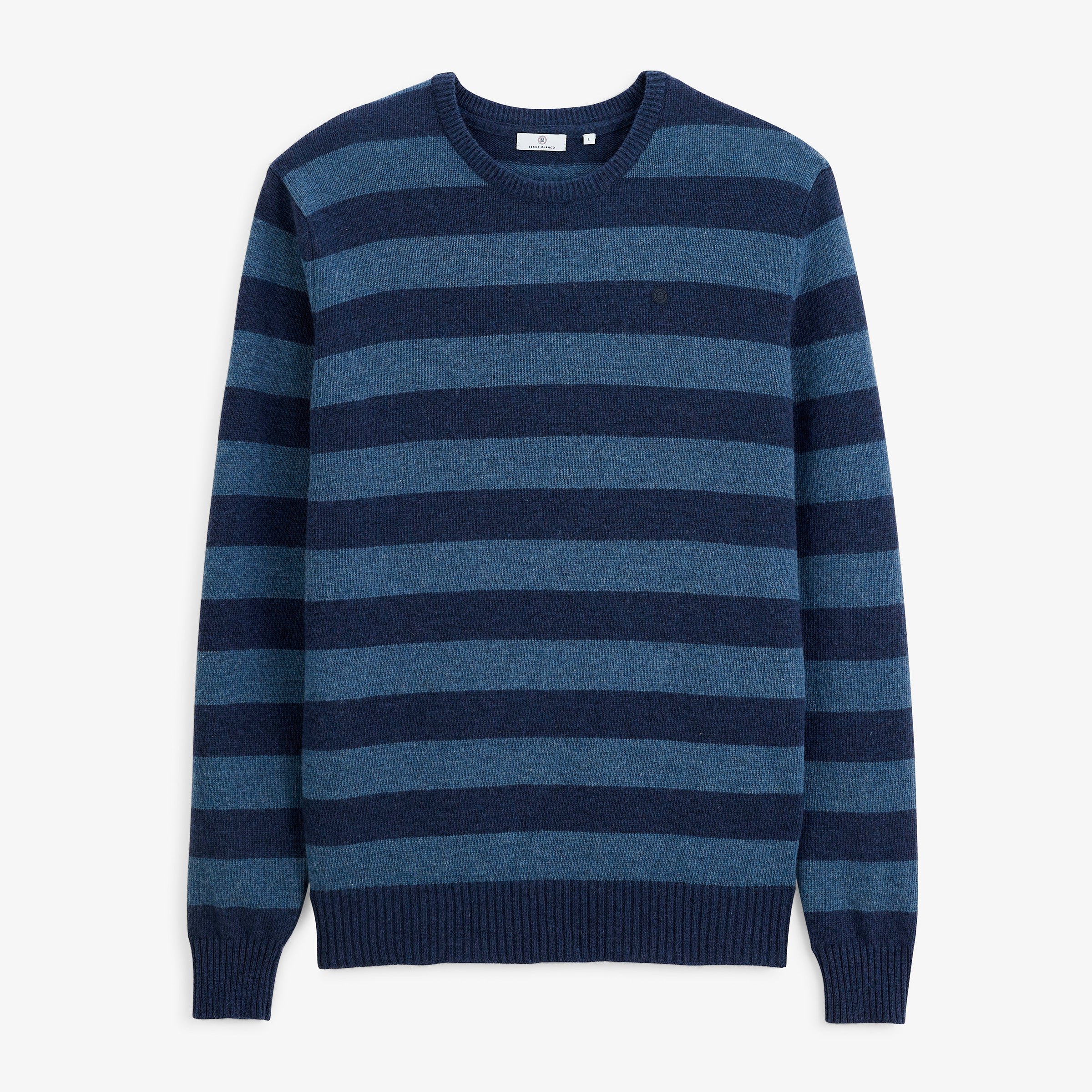 MIRZAN striped wool crew-neck sweater in navy blue SERGE BLANCO Blue