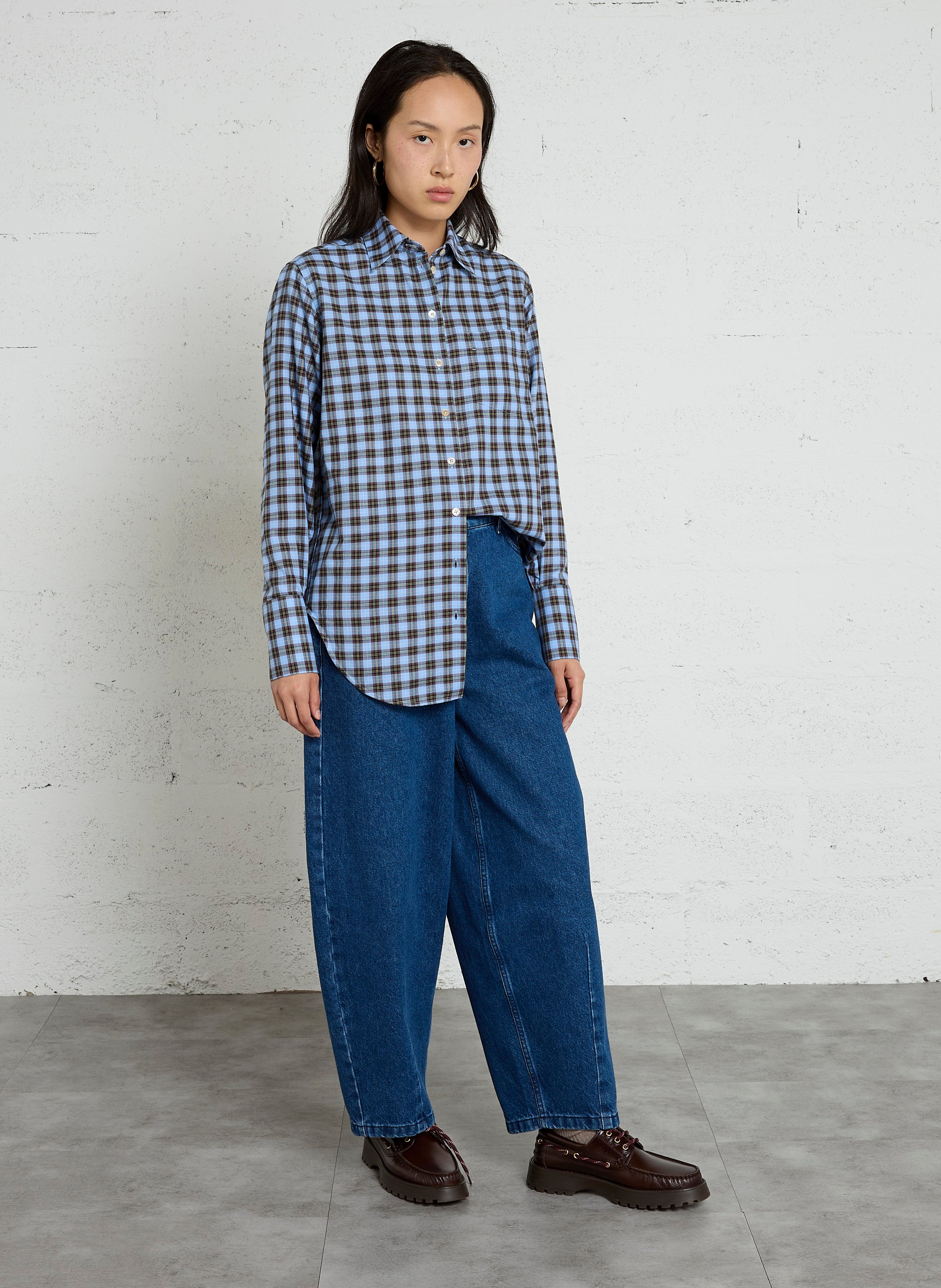Chemise ample col classique à carreaux en coton LAURENCE BRAS Bleu
