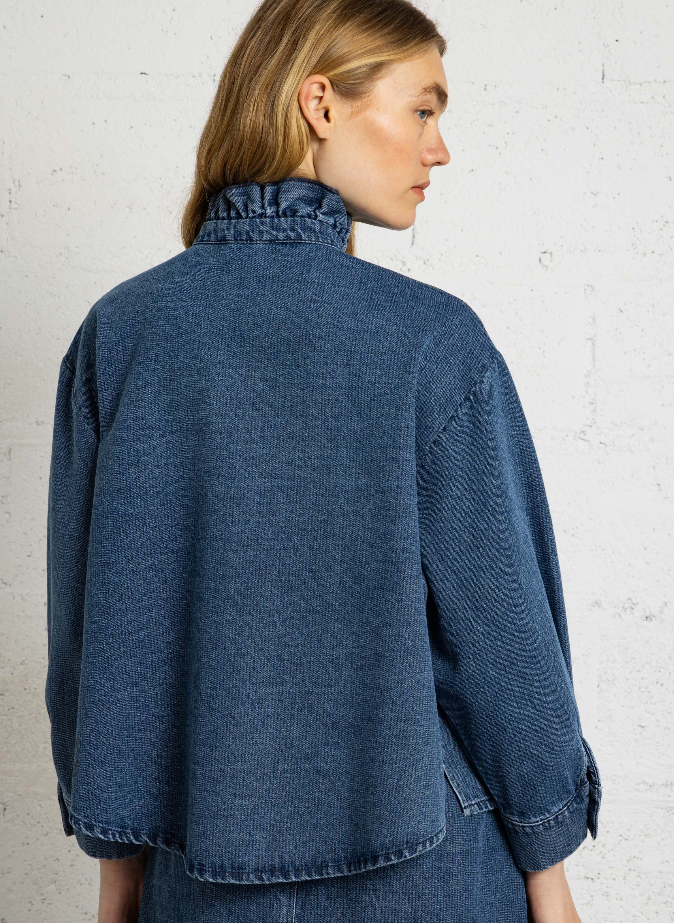 High-neck cotton denim shirt SUZIE WINKLE Blue