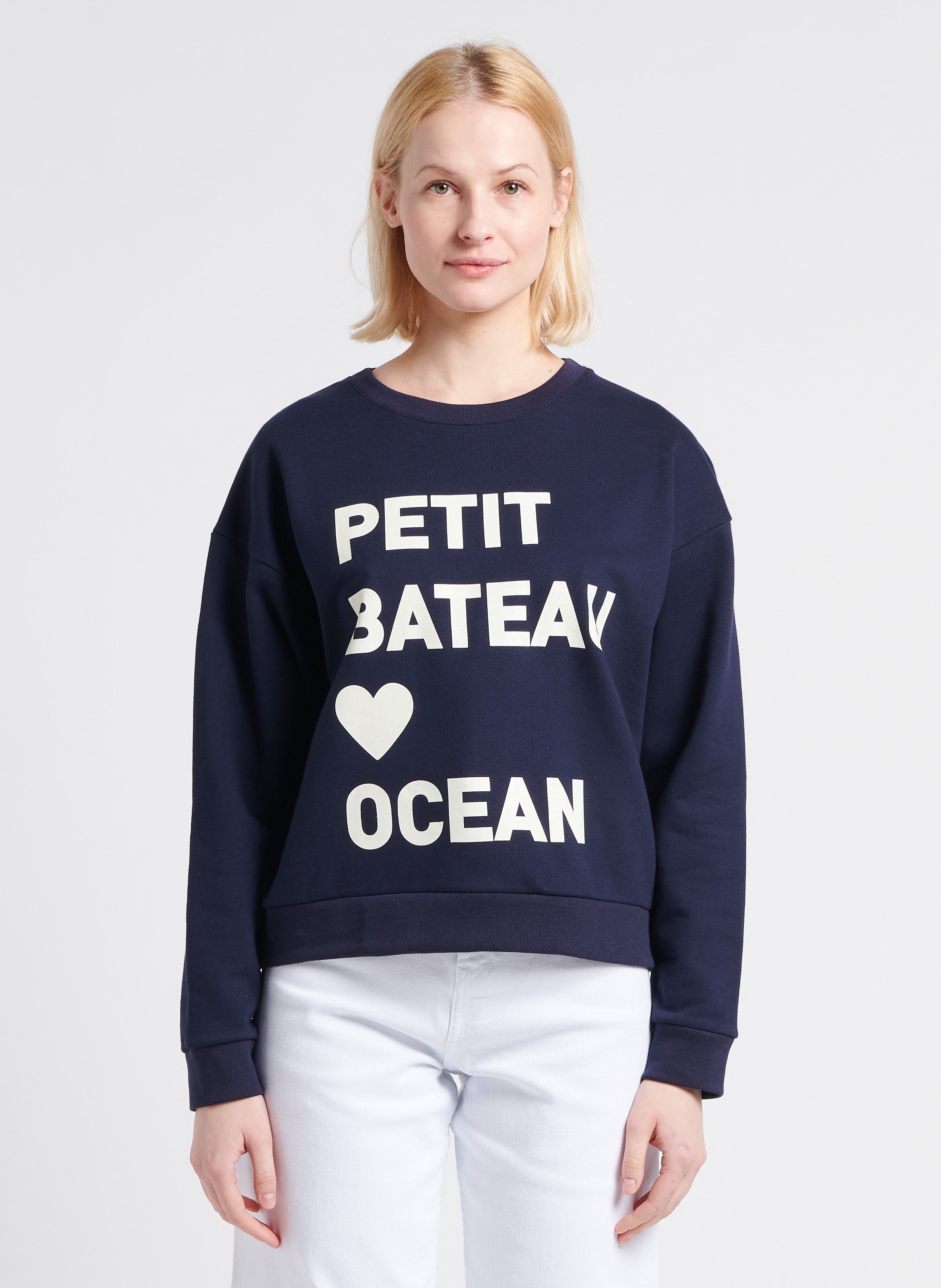 Round-neck Cotton Sweatshirt With Screen Print Smoking Petit Bateau - Women  | Place des Tendances