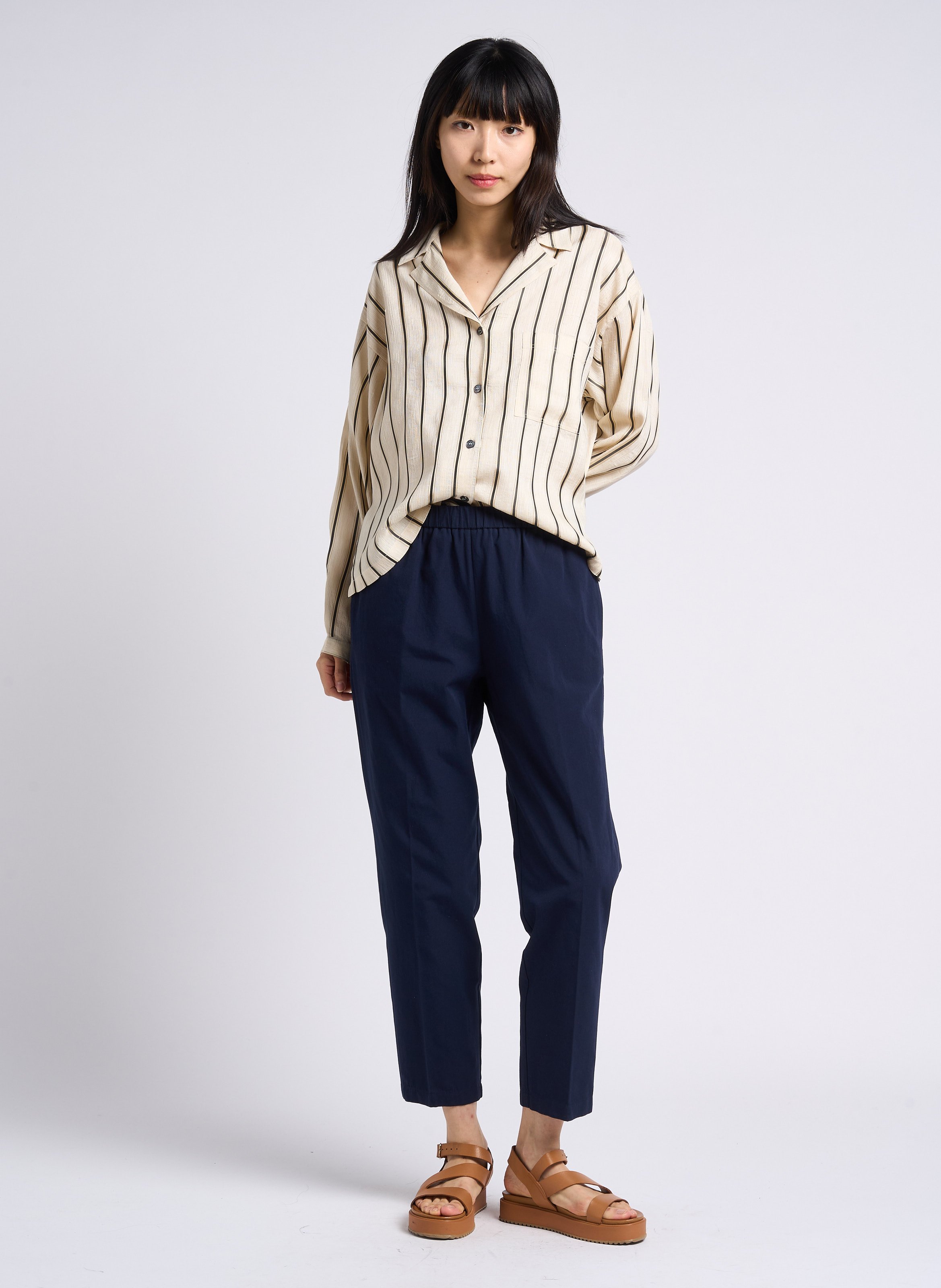 Chemise droite col tailleur à rayures  POMANDERE Blanc