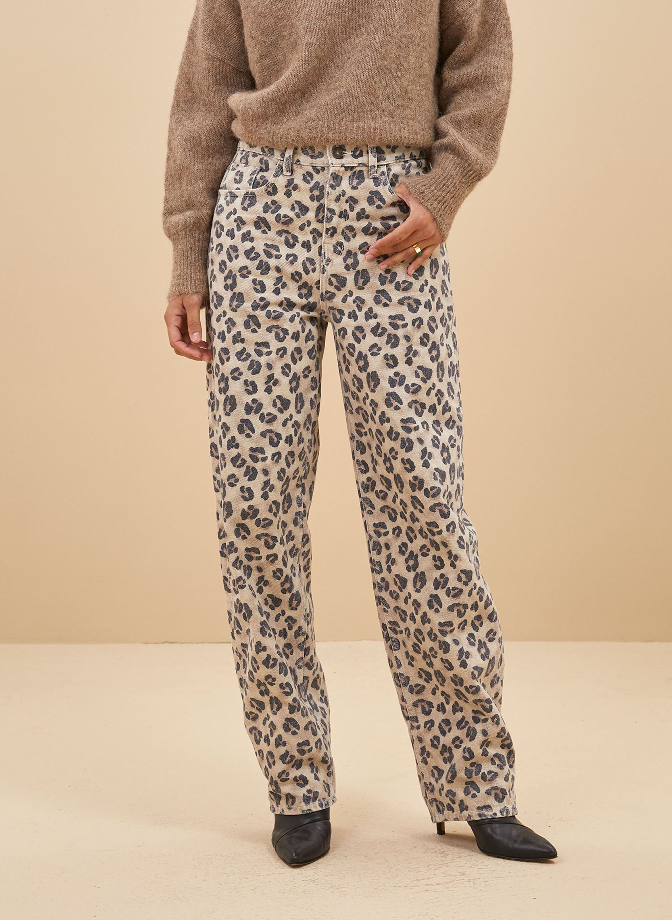 Jean droit imprimé en coton bio BY BAR Beige