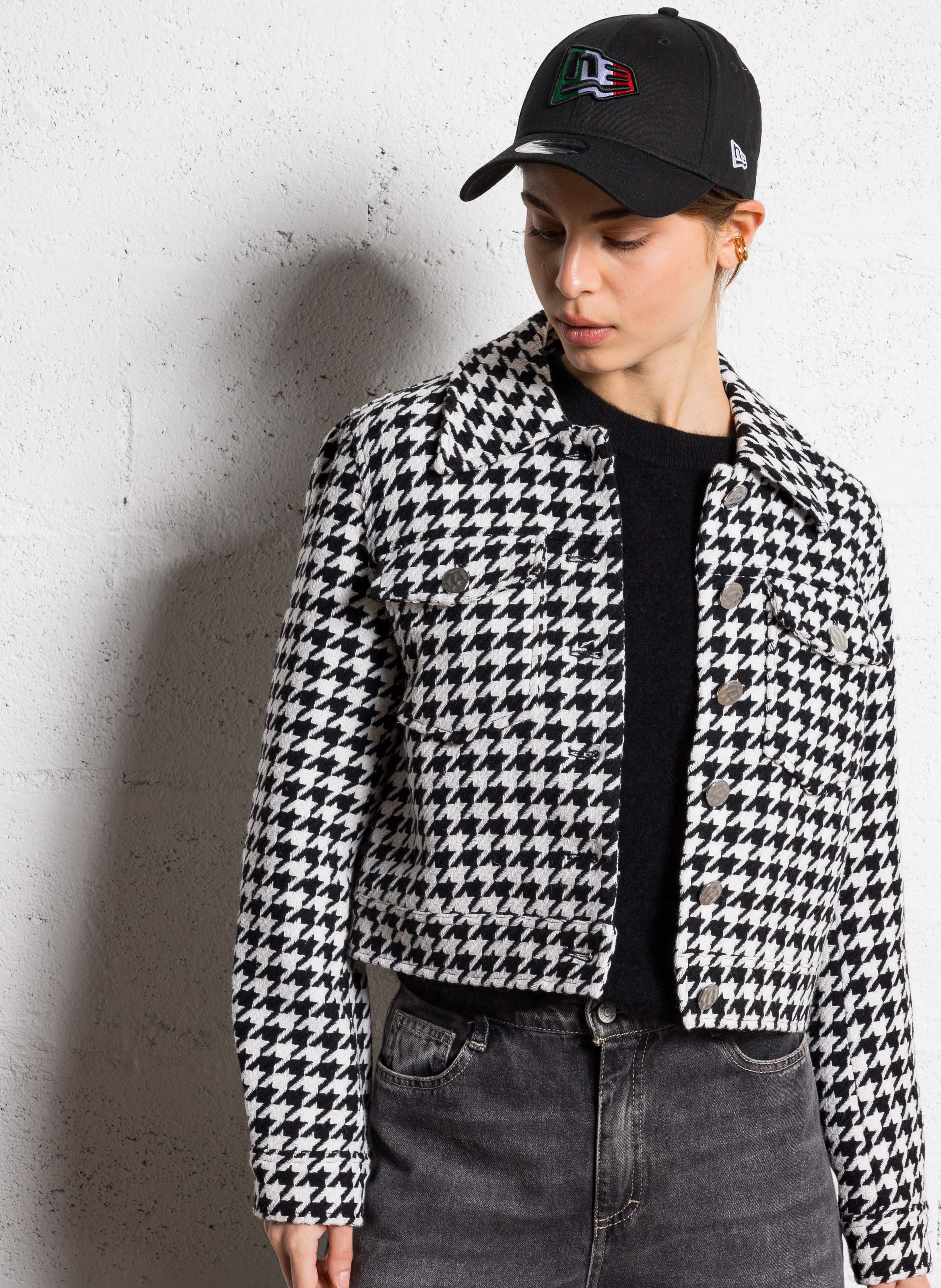 Printed straight wool blend jacket VILA Grey
