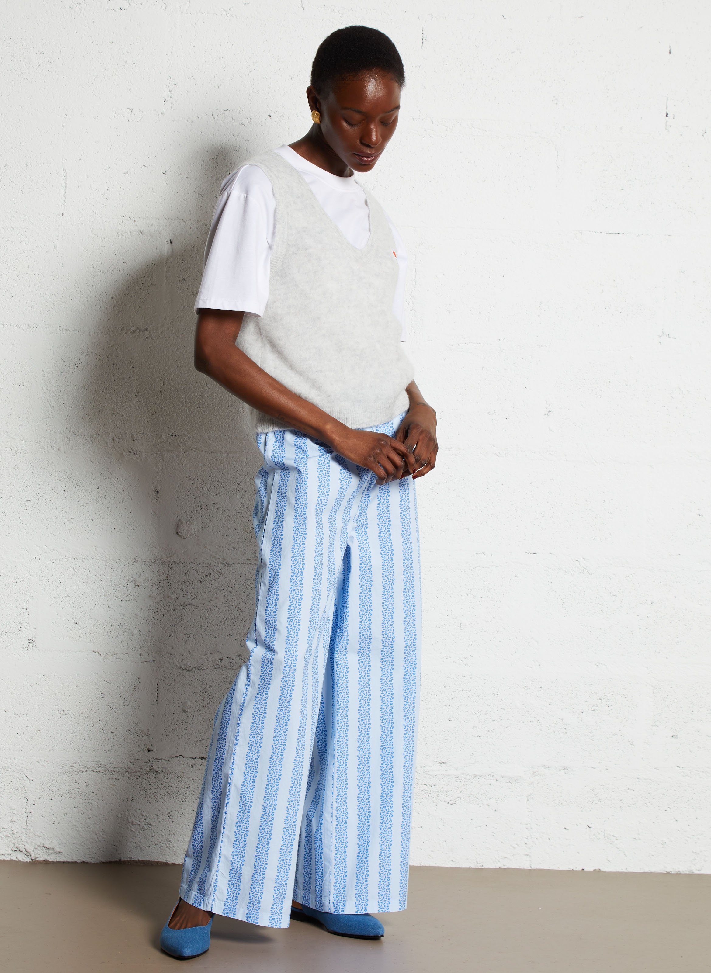 Lichte katoenen broek met opdruk Blauw