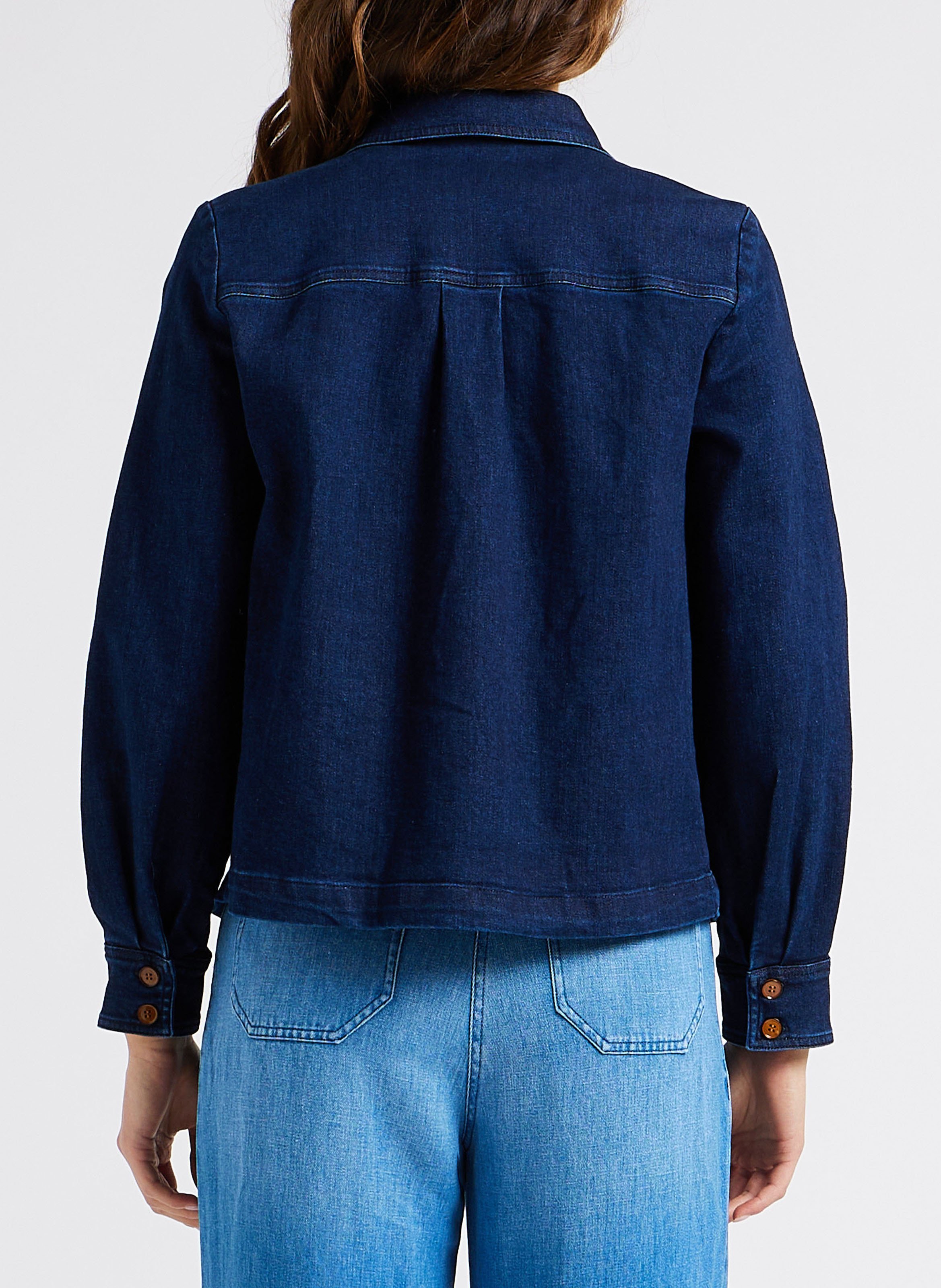 Gerade geschnittene Kurzjacke aus leichtem Baumwolldenim SESSUN Blau