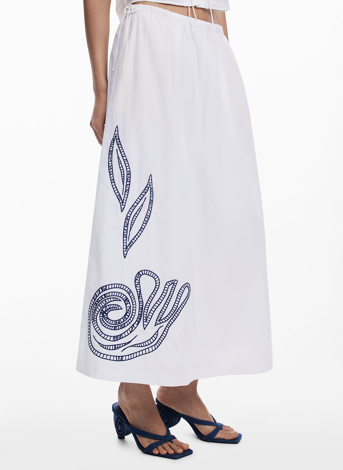 Flared midi skirt with embroideries DESIGUAL White