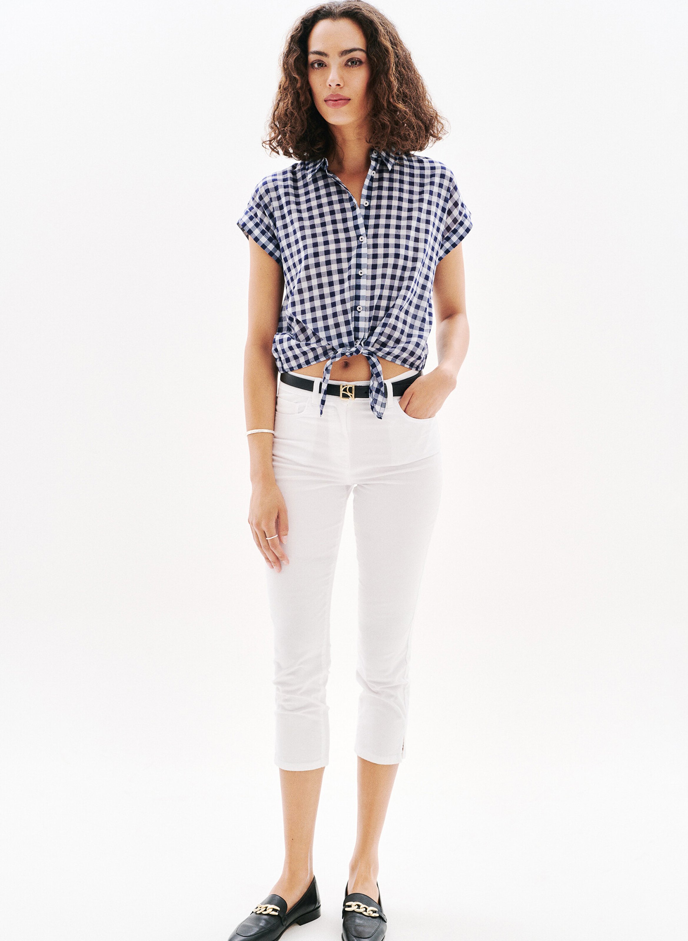 Chemise droite en coton imprimé CAROLL Bleu
