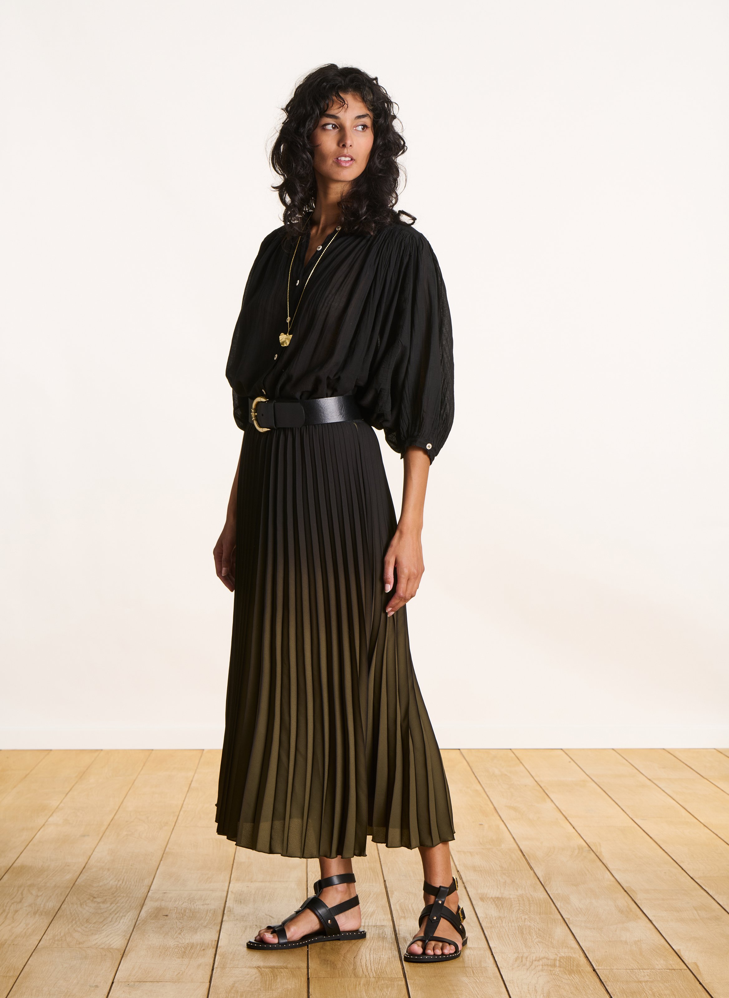 Long sunray pleated skirt LA FEE MARABOUTEE Green