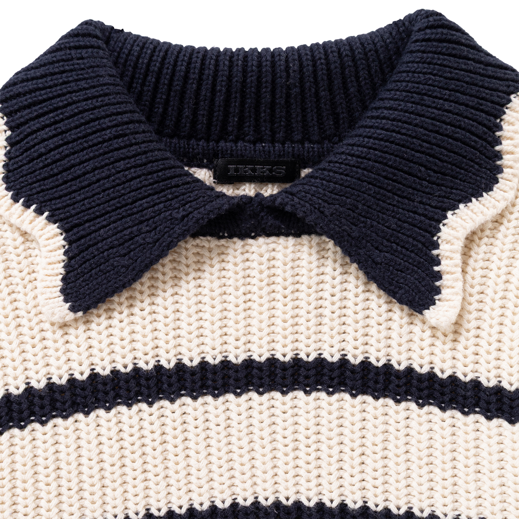 Striped cotton shirt collar sweater IKKS JUNIOR White