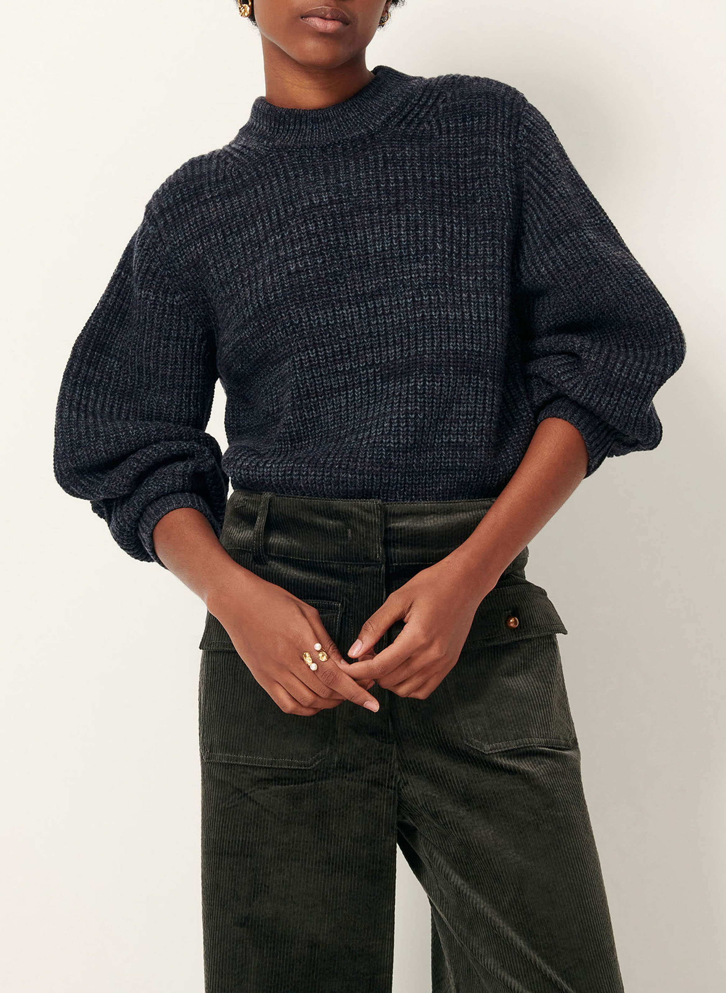 Pull ajusté col rond en maille mélangée SESSUN