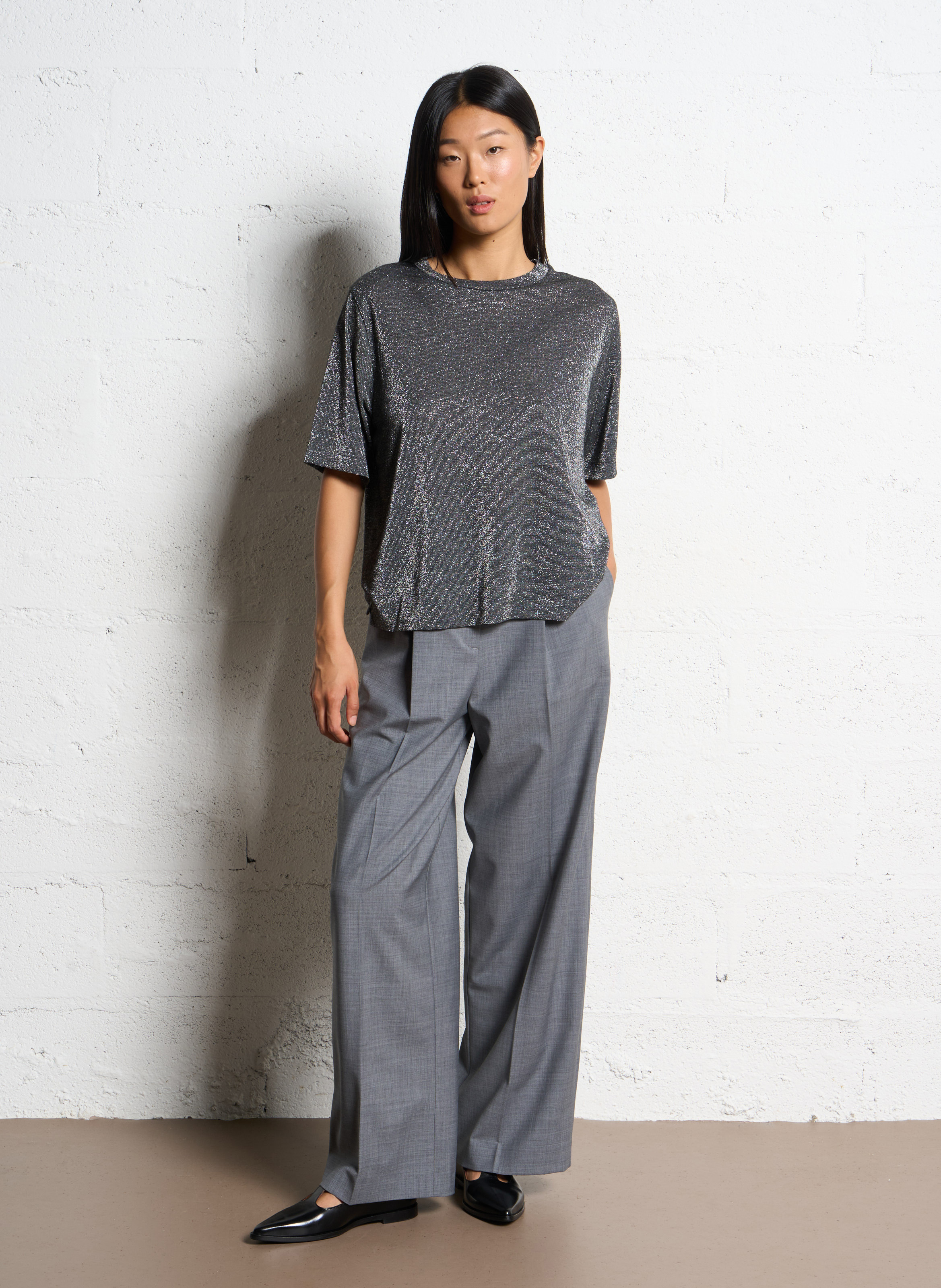 Pantalon large en laine mélangée MOMONI Gris
