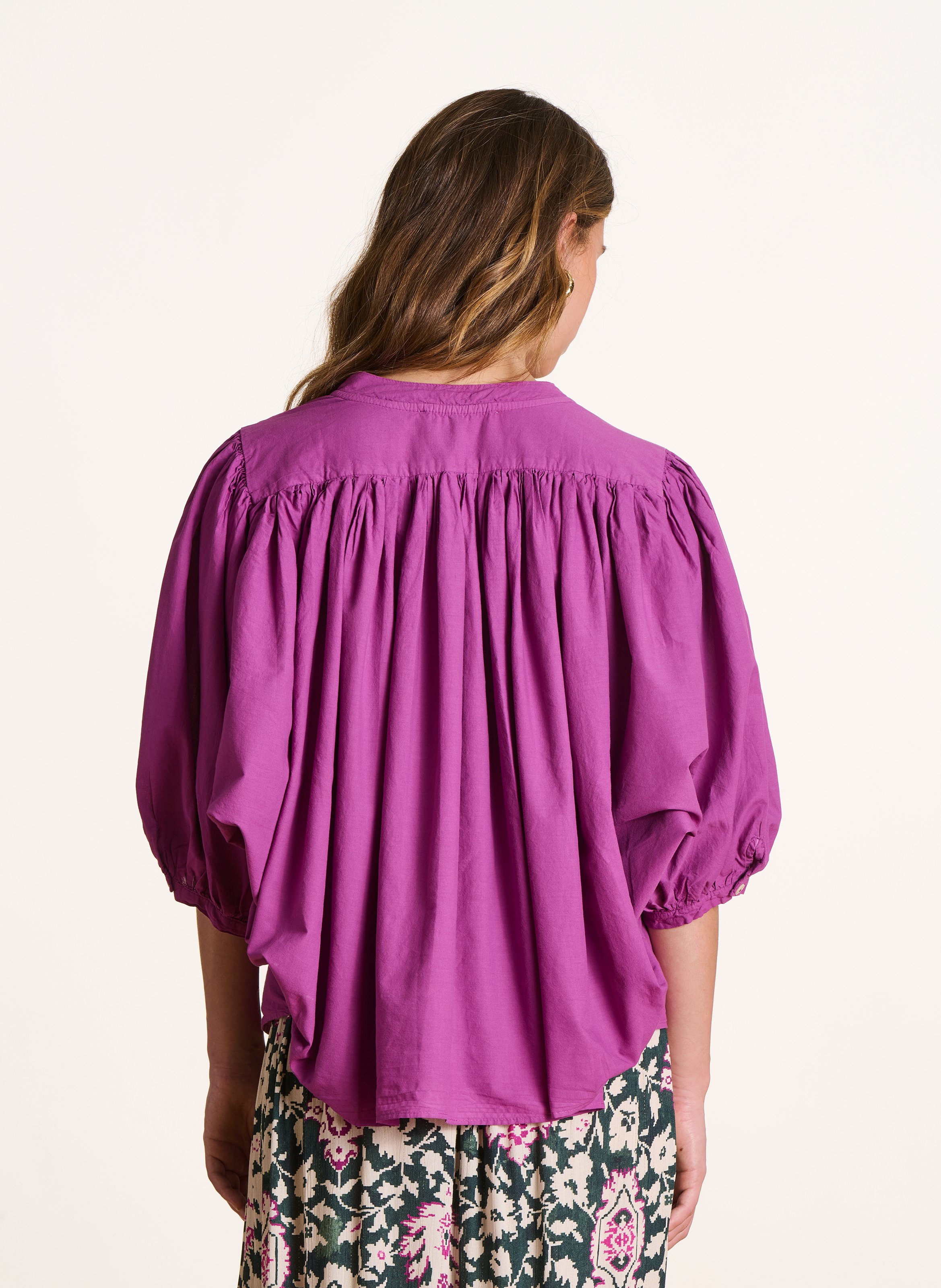 Wijdvallende effen katoenen blouse LA FEE MARABOUTEE Roze