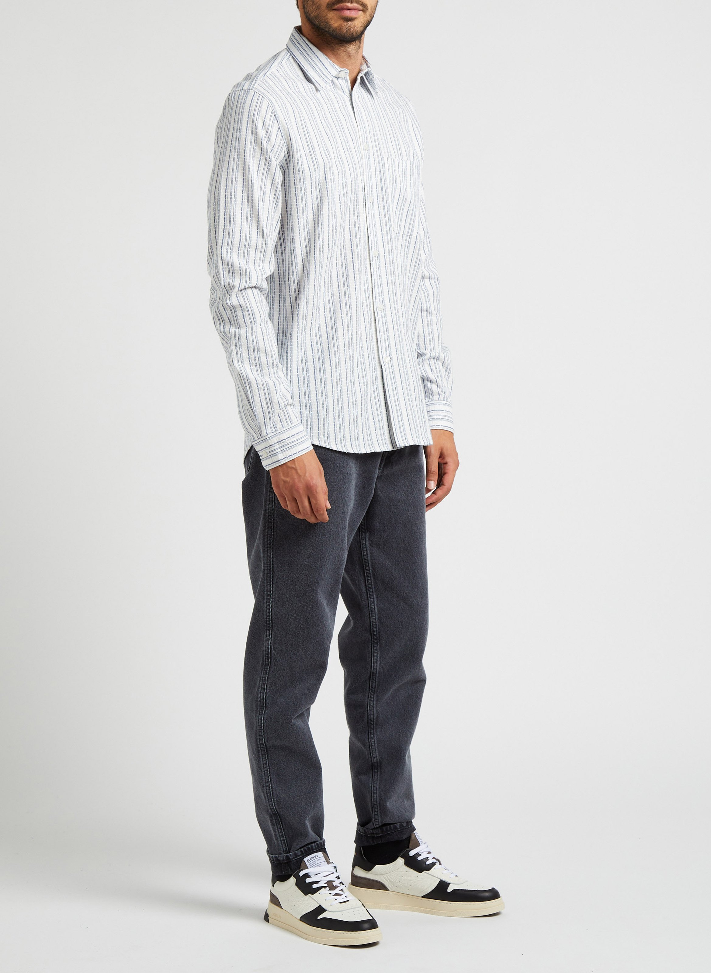 Chemise col classique à rayures en coton mélangé  SAMSOE SAMSOE Blanc