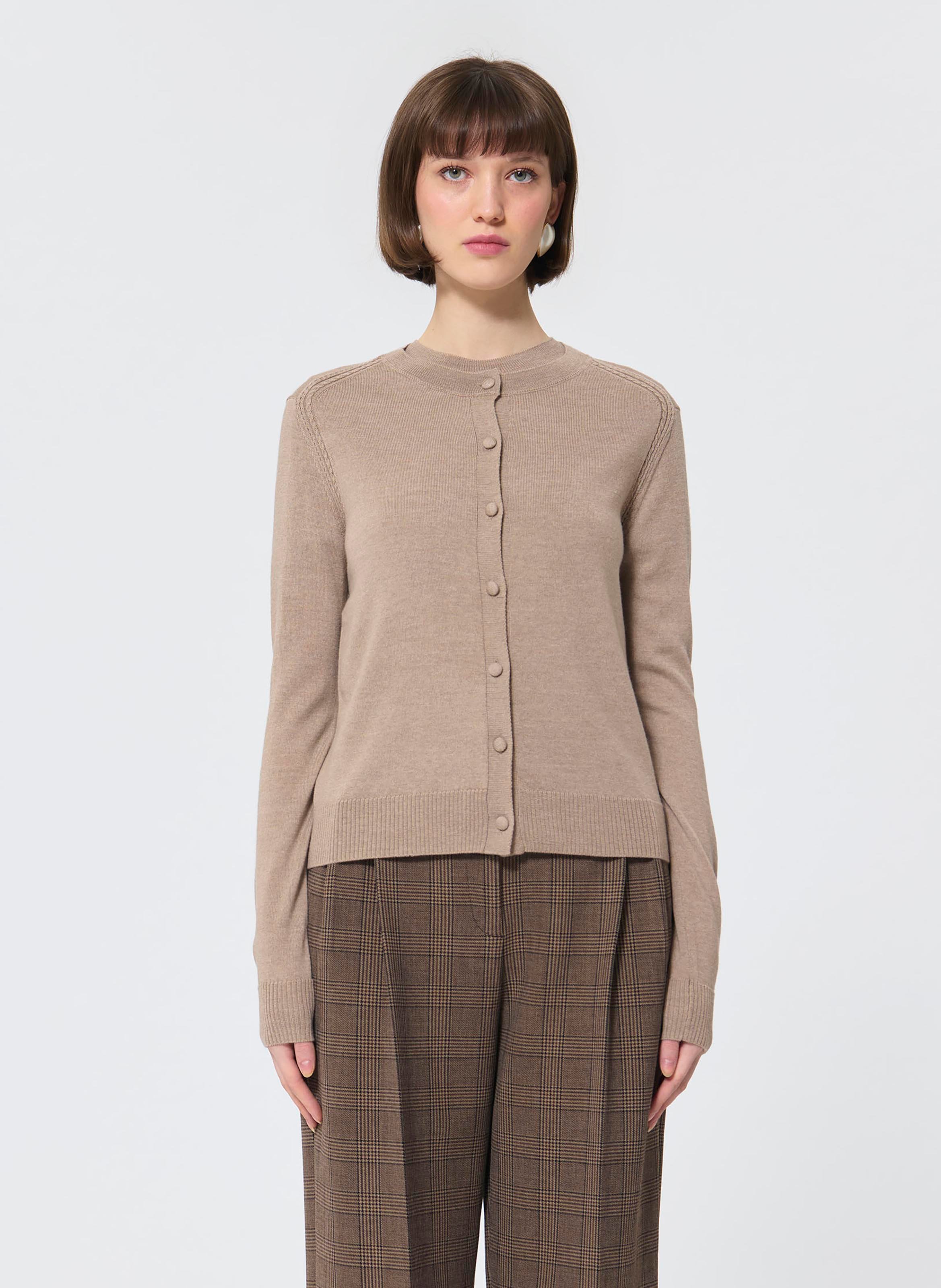 Gilet col rond en laine TARA JARMON Marron