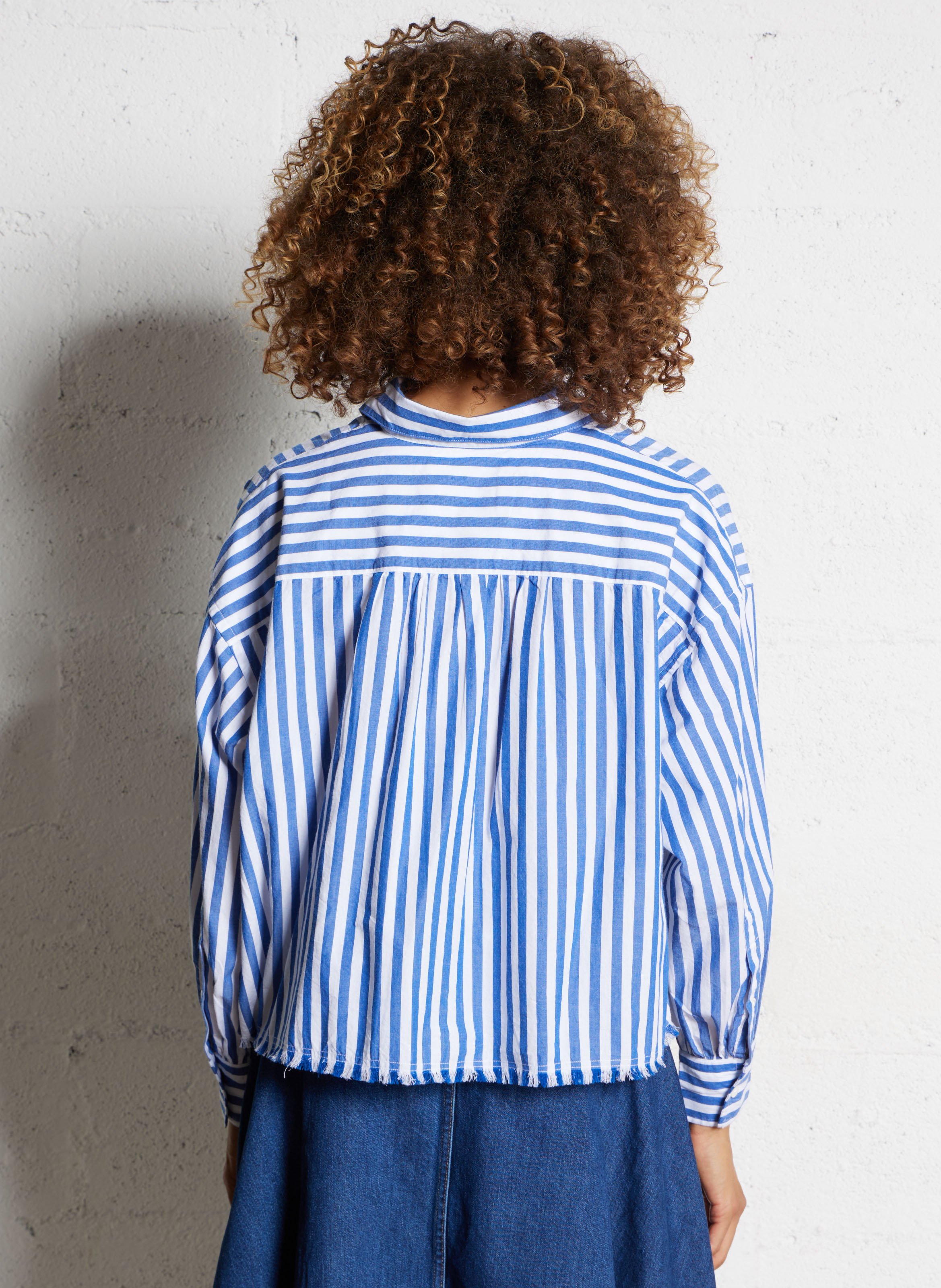 Chemise rayée courte en coton BELLEROSE Bleu