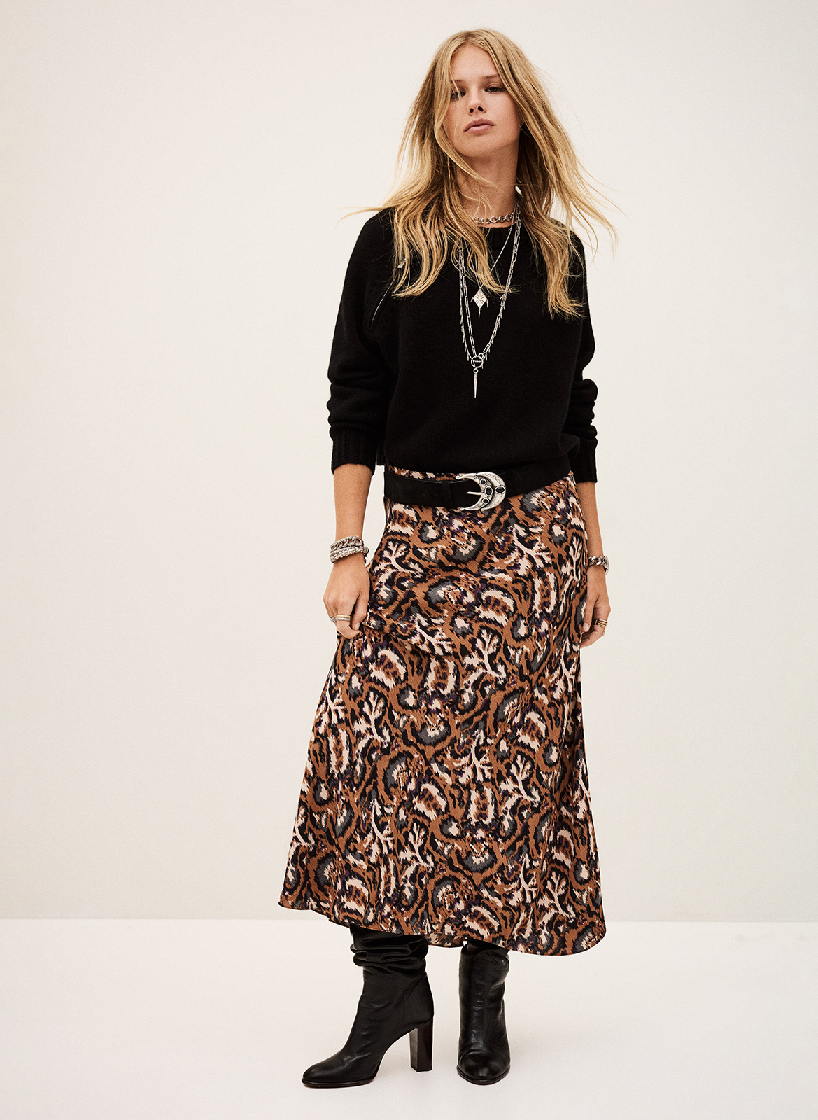 Jupe midi impimée BA&SH Orange