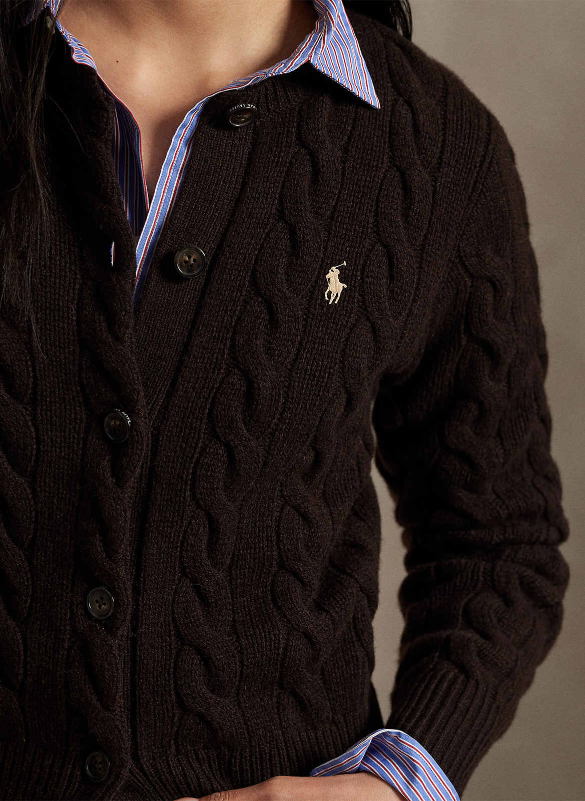 Gilet col rond en laine mélangée POLO RALPH LAUREN Marron