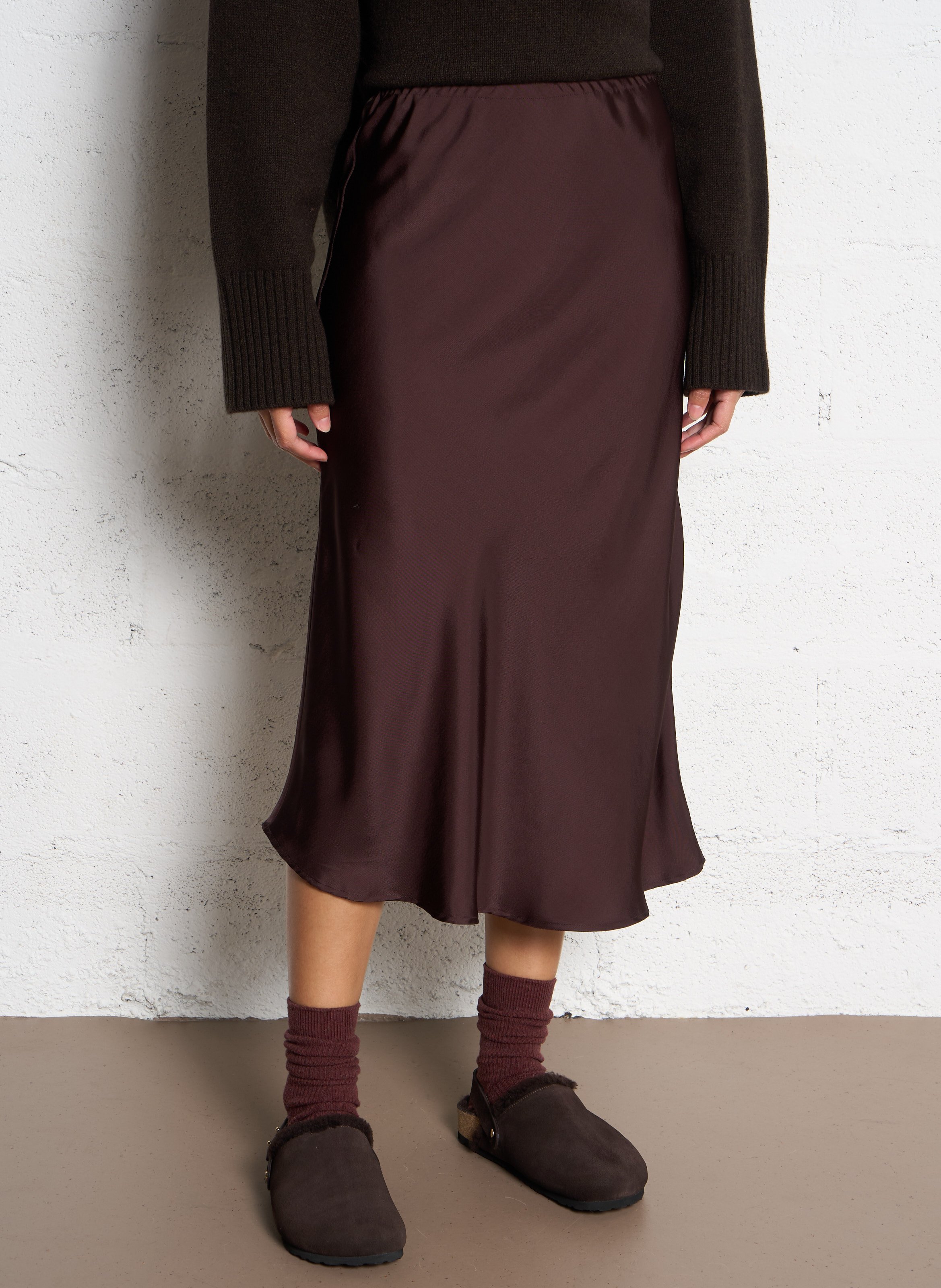 Jupe midi fluide en satin SOEUR Prune