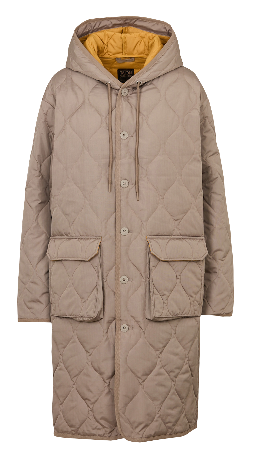 Veste mi-longue matelassée à capuche TAION Marron