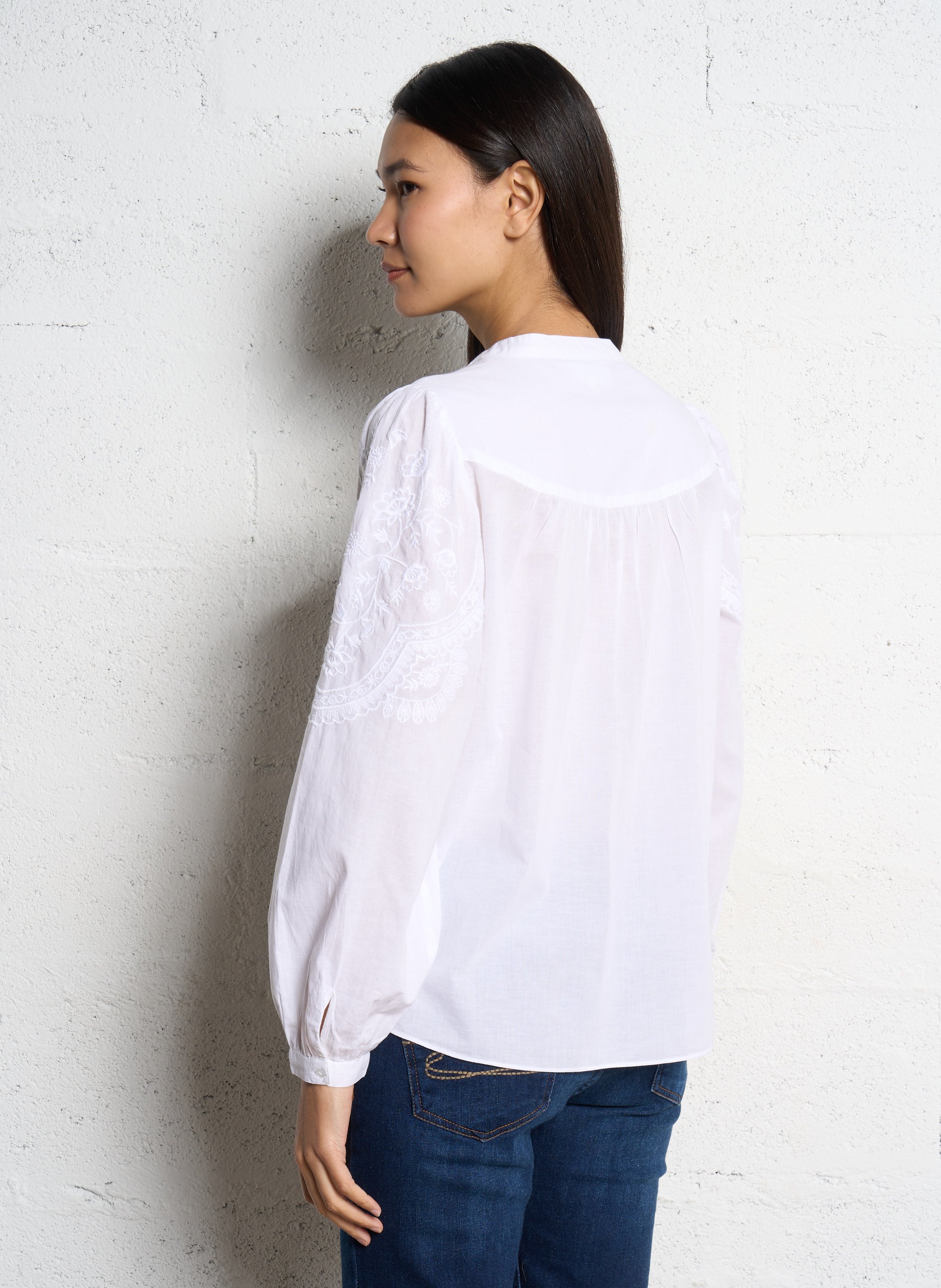 Katoenen blouse met Tunisch kraagje SUD EXPRESS Wit