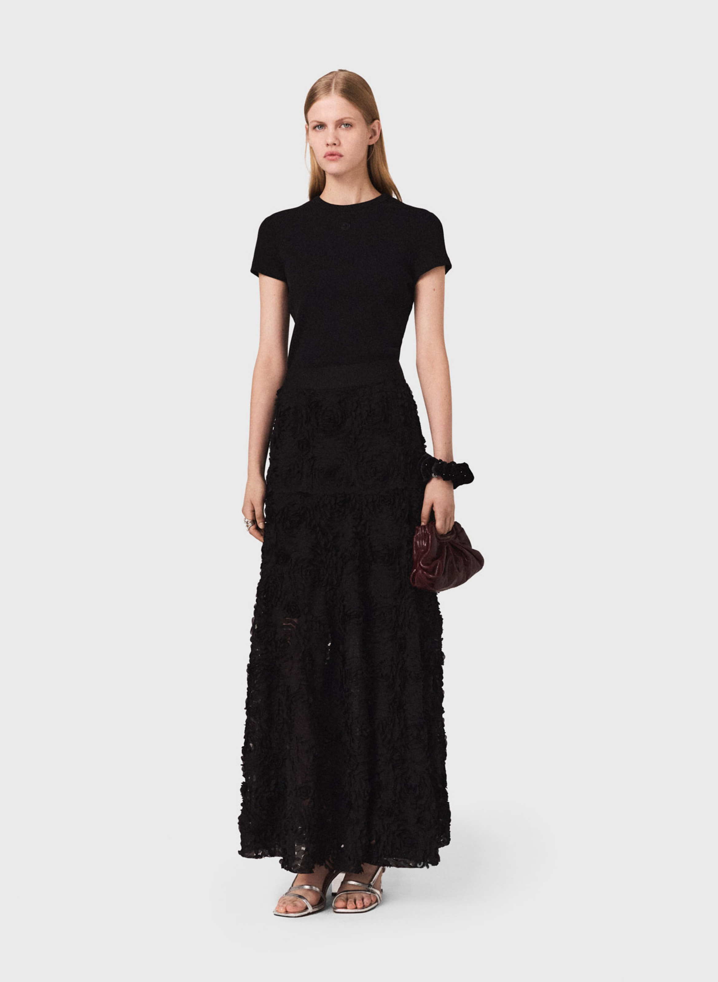 Tee-shirt col rond en coton mélangé MAJE Noir