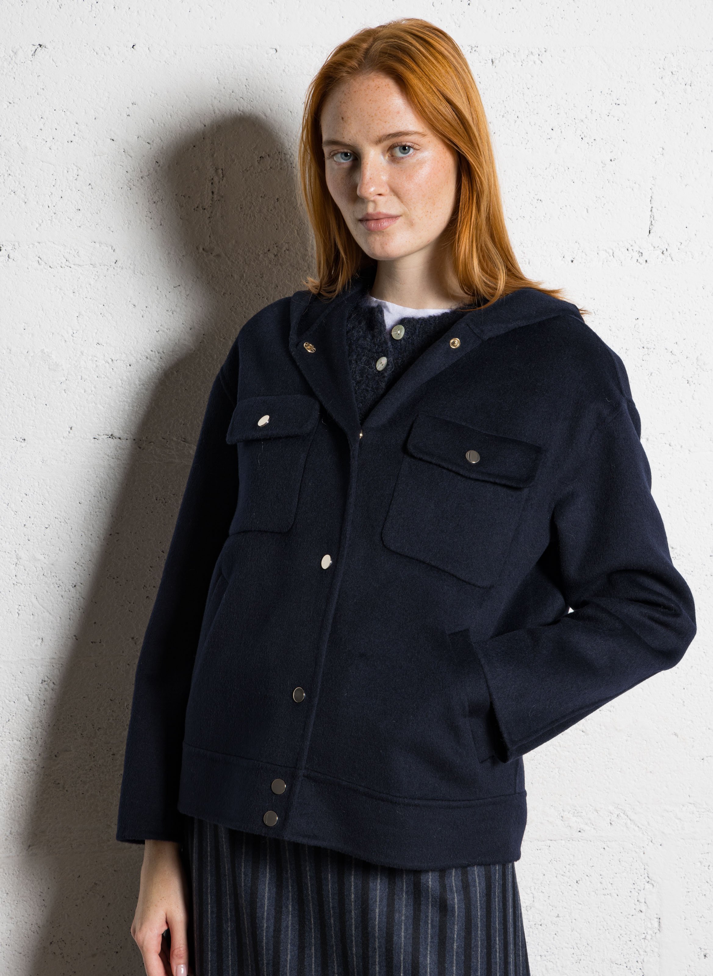Hooded wool-blend jacket MAISON 123 Blue