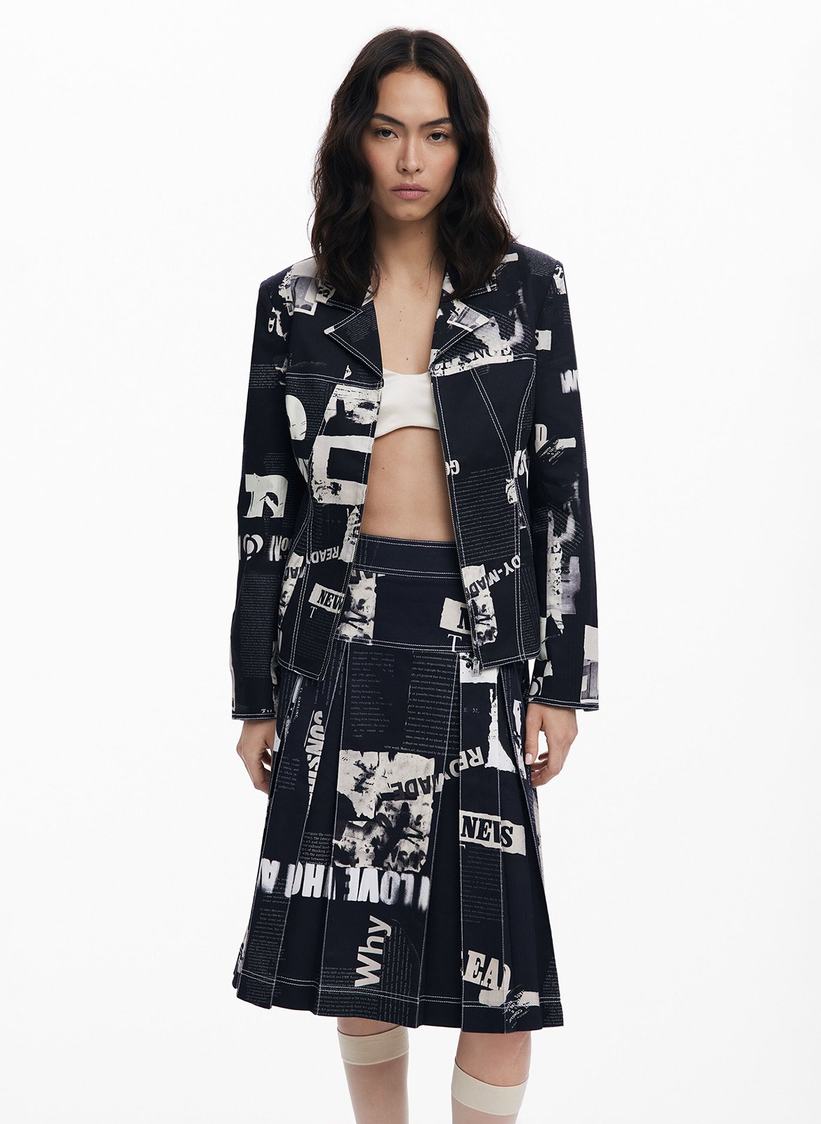 Flared short pleated skirt in blended cotton. DESIGUAL Black