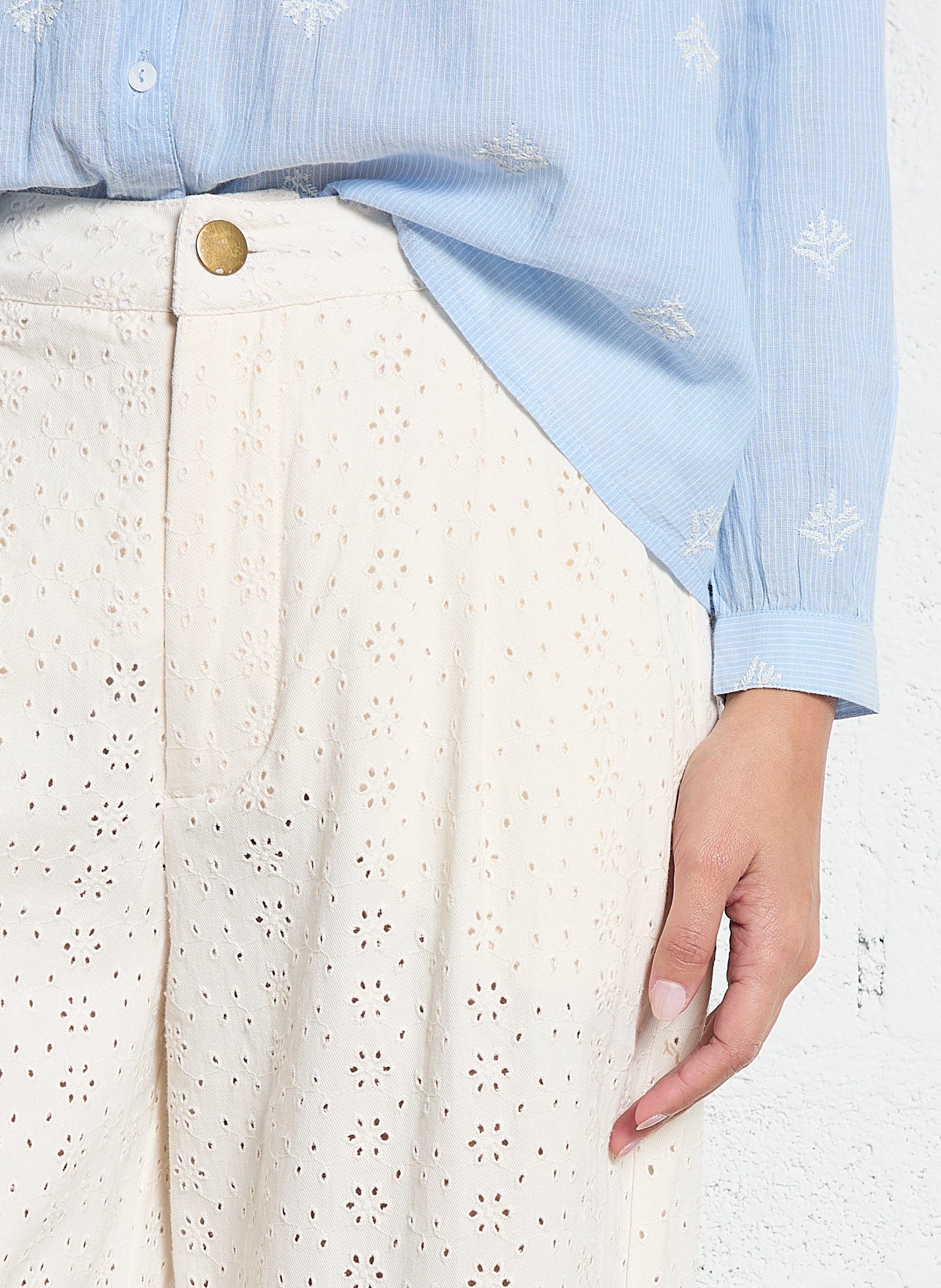 Gerade Hose aus Broderie Anglaise MAISON HOTEL Weiss