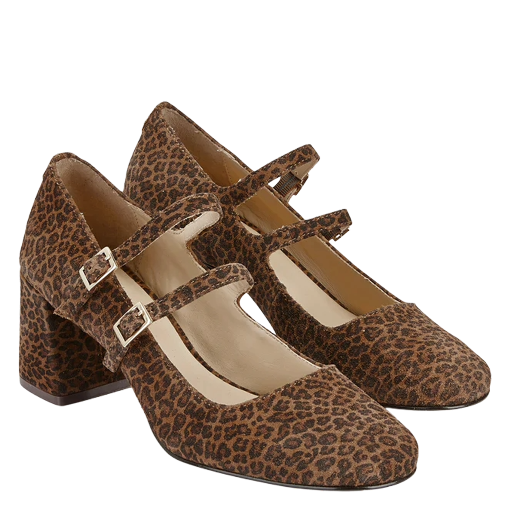 Leopard print leather strappy pumps COSMOPARIS Beige