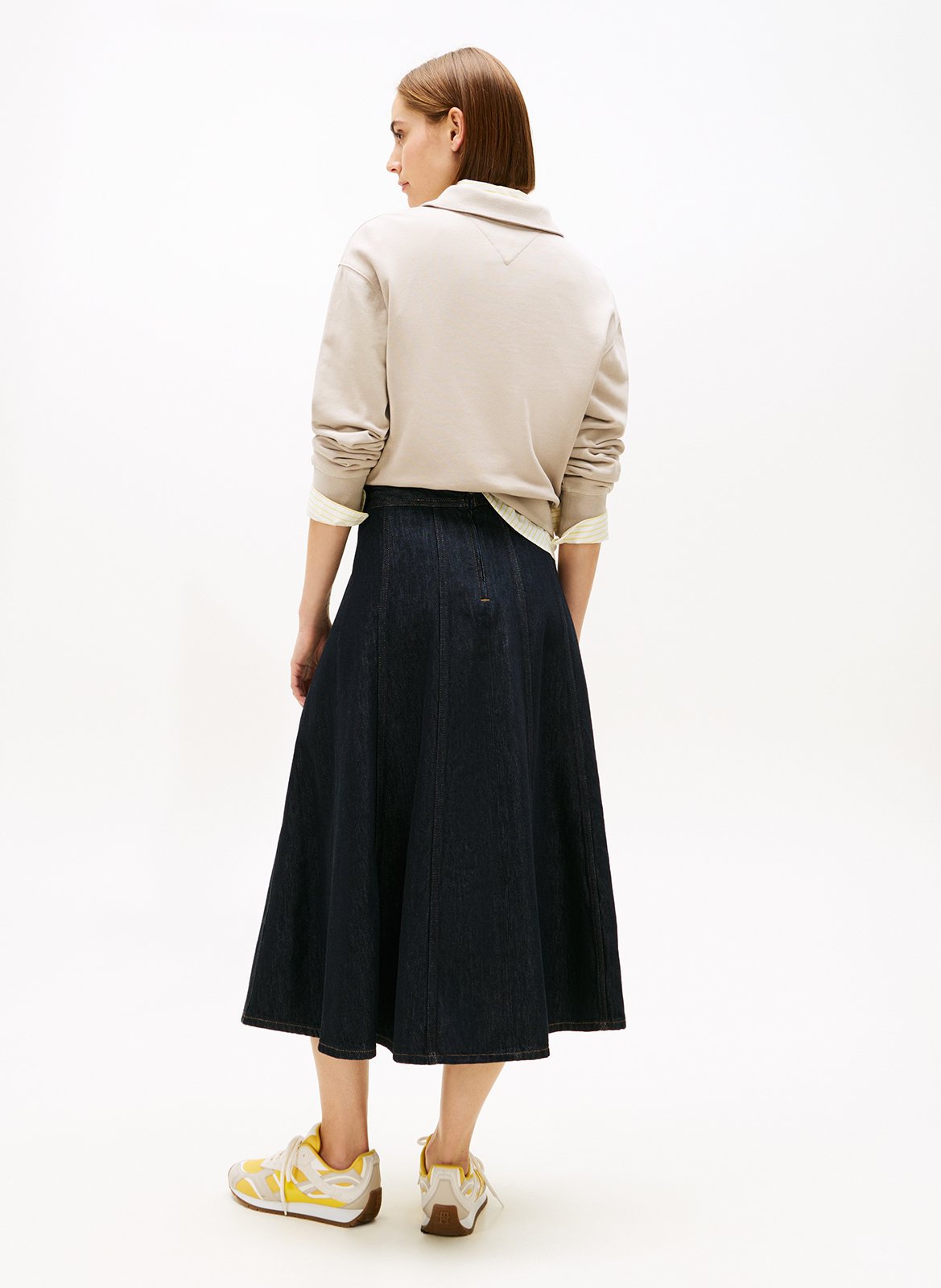 Jupe midi évasée en coton mélangé TOMMY HILFIGER Jean brut