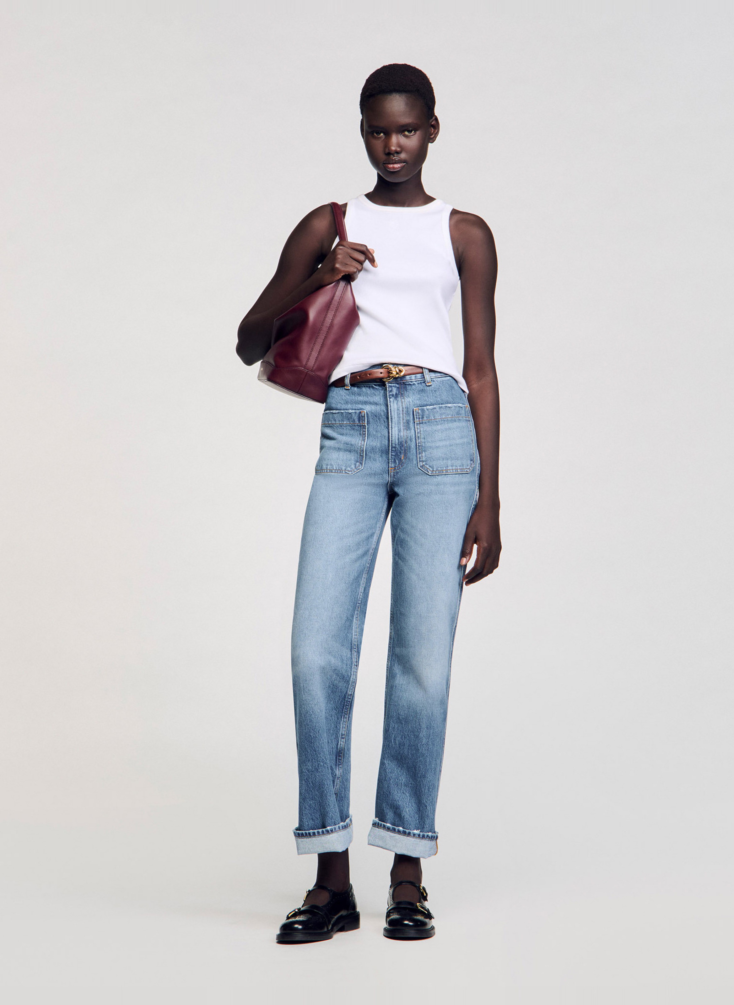 Débardeur col rond en coton SANDRO Blanc