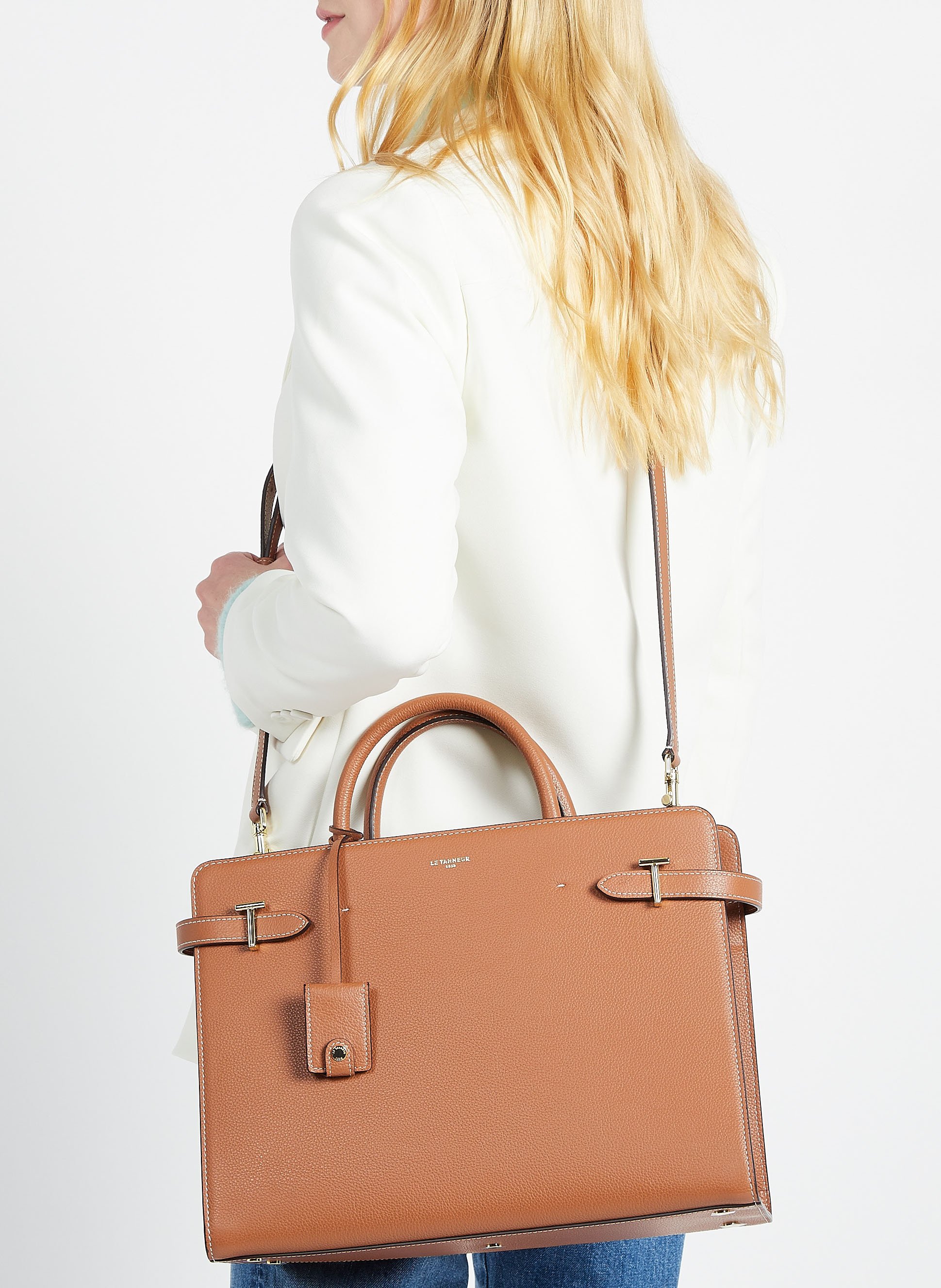 Sac bandoulière en cuir grainé  LE TANNEUR Marron