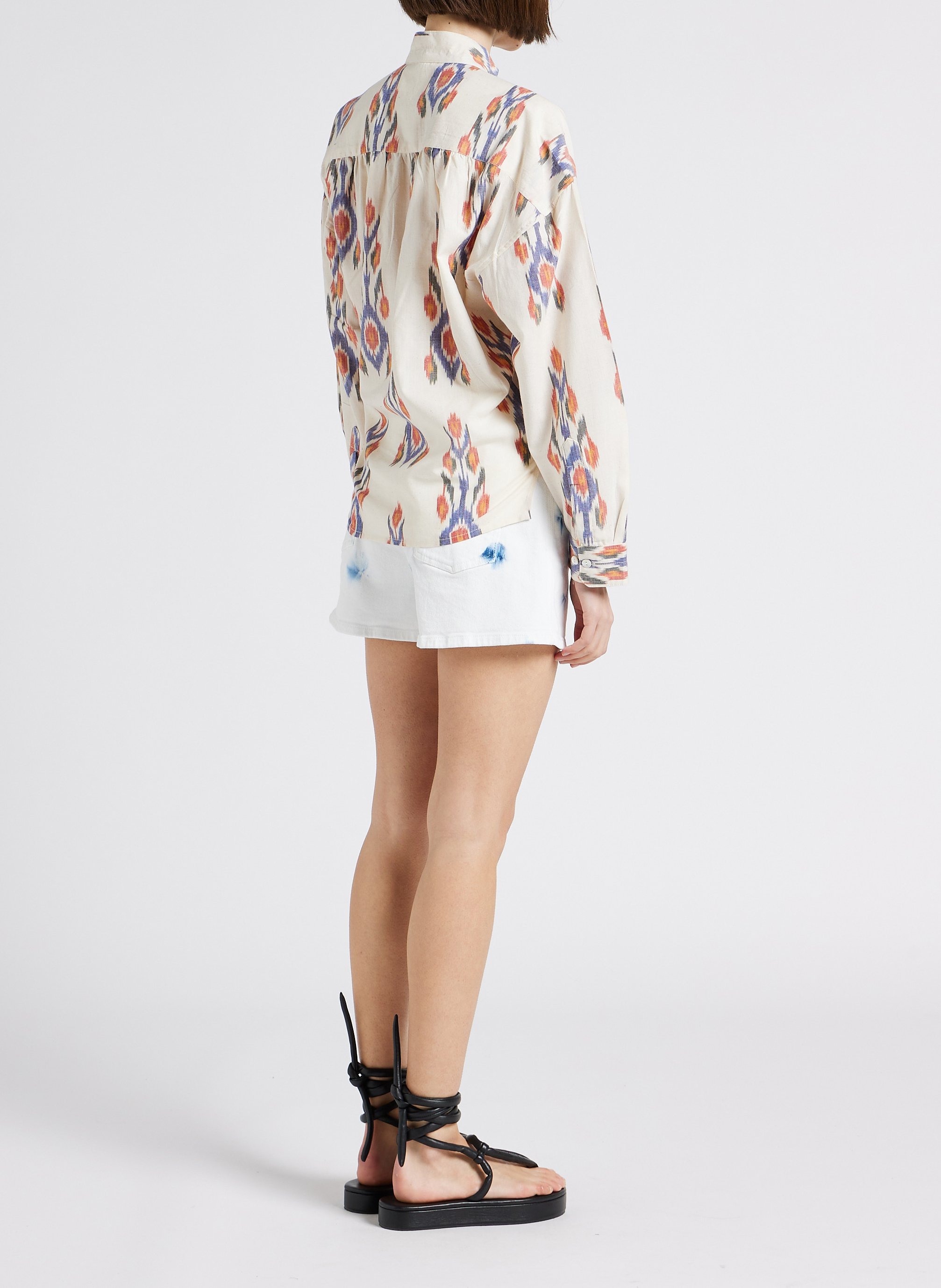 Top col montant imprimé en coton V DE VINSTER Beige