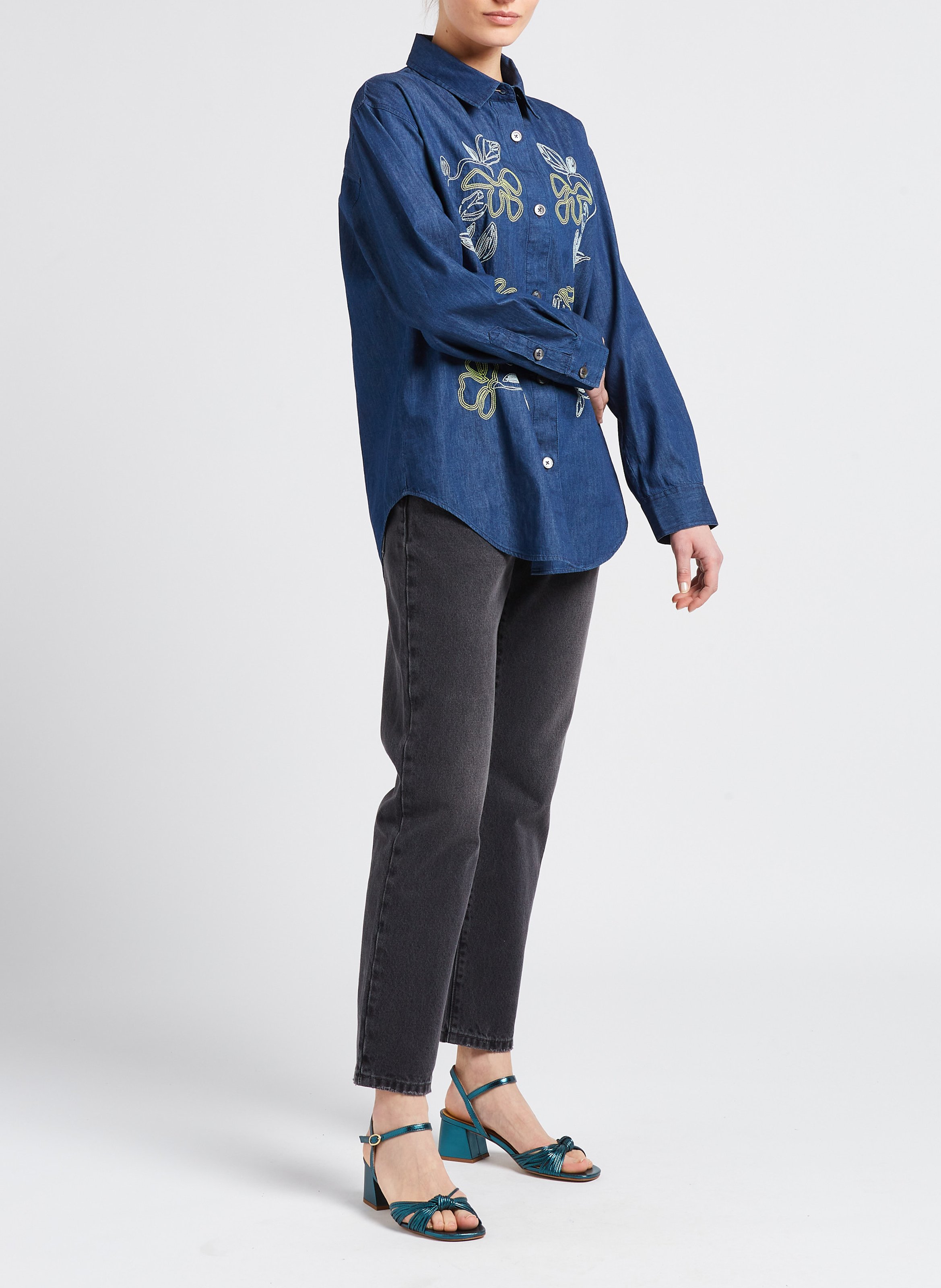 Chemise denim brodée en coton PAUL SMITH Bleu