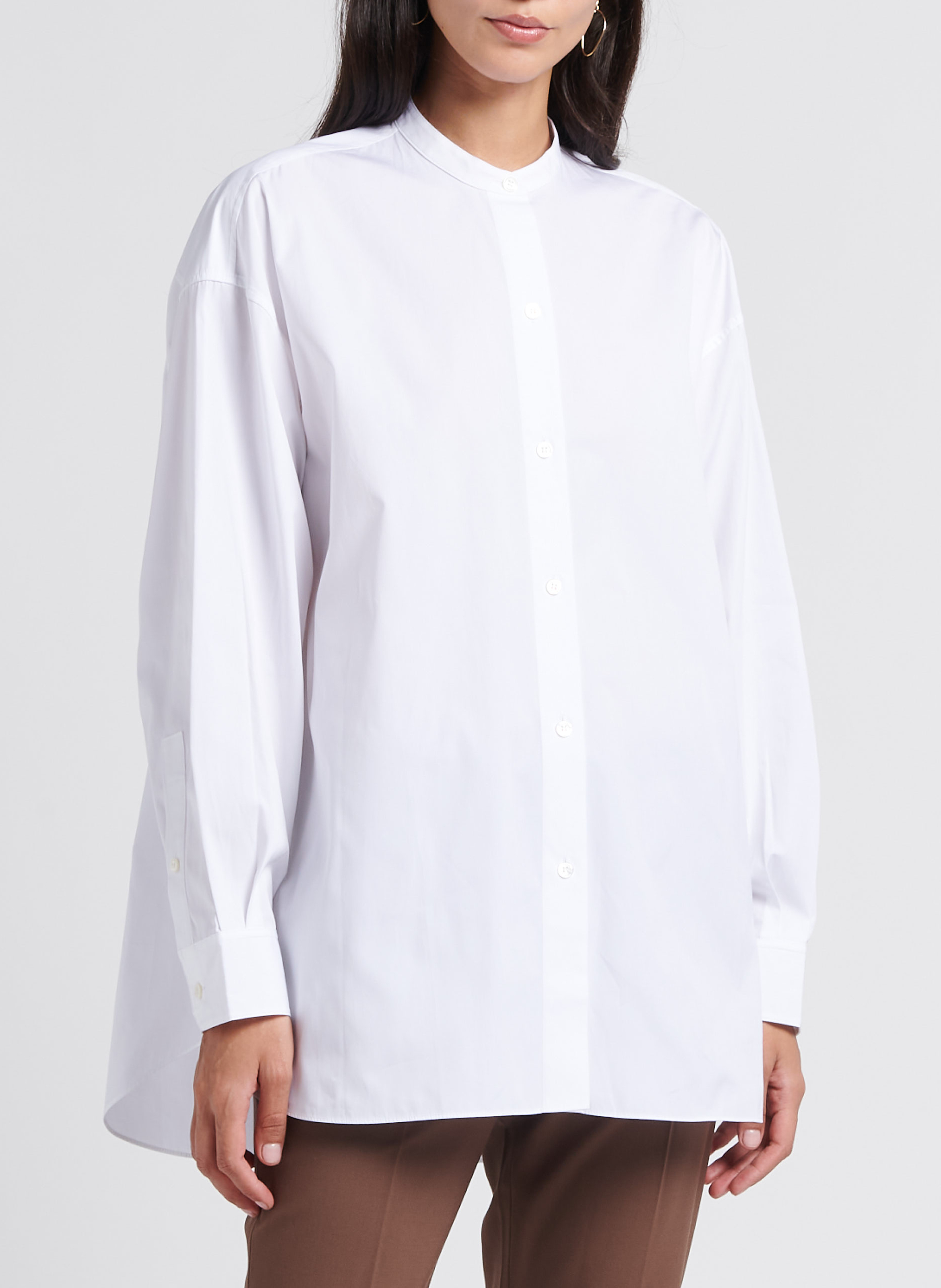 Loose-fit cotton shirt with mandarin collar THEORY White