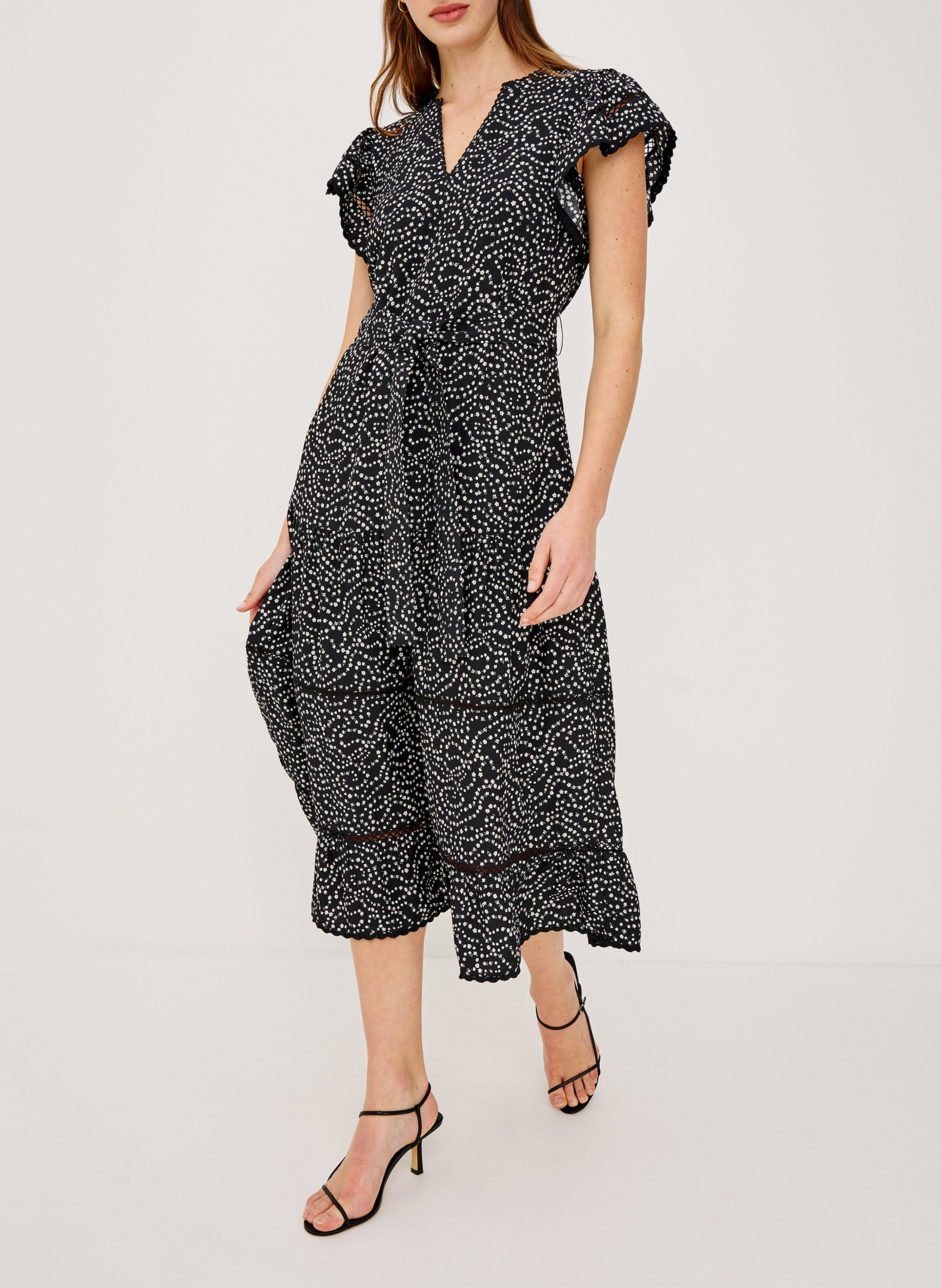 Lange jurk met Tunesische kraag en print RAILS Zwart