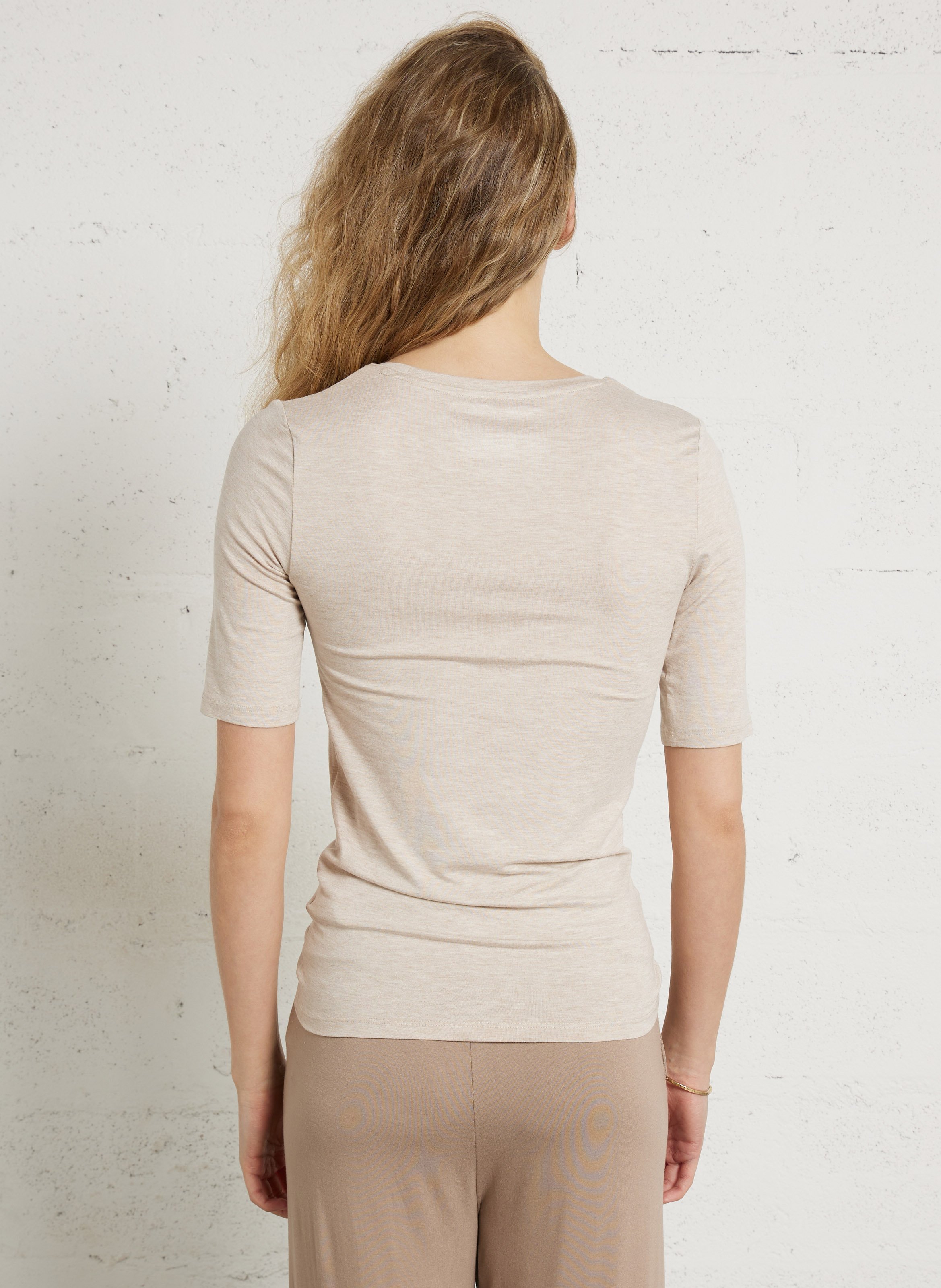 Tee-shirt col droit rond MAJESTIC FILATURES Beige