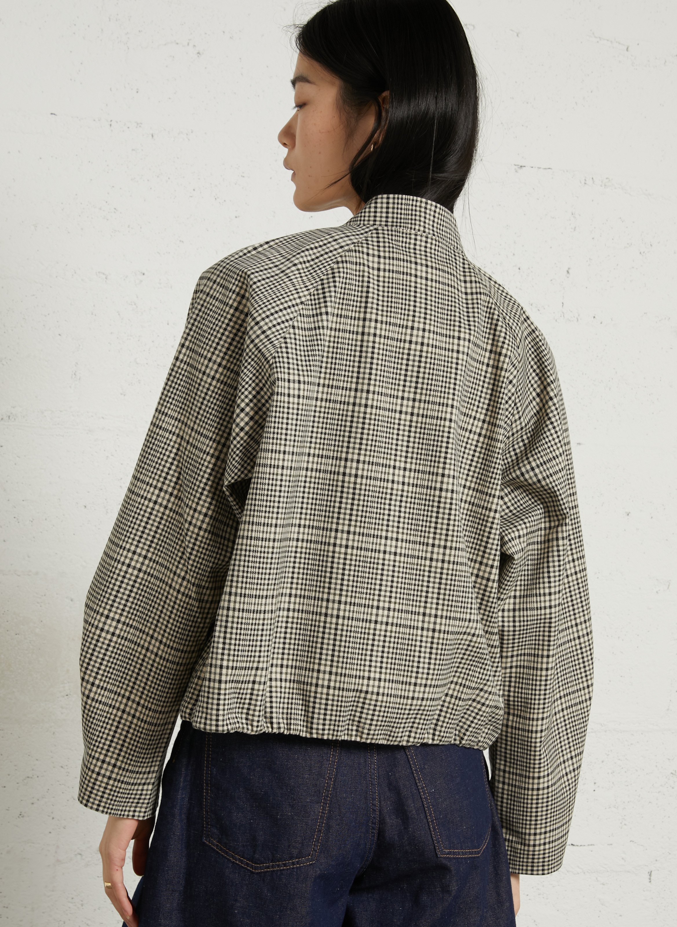 Blouson court boutonné à carreaux Kaki